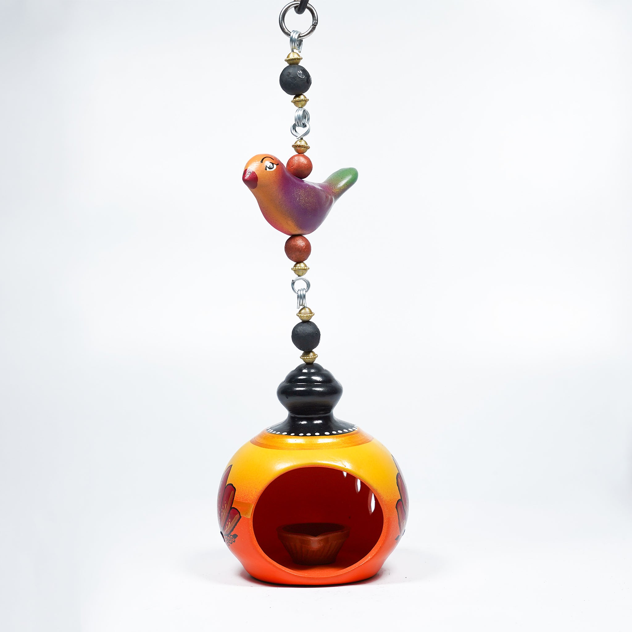 Hand-Painted Sparrow Hanging Dome Candle/Diya Holder