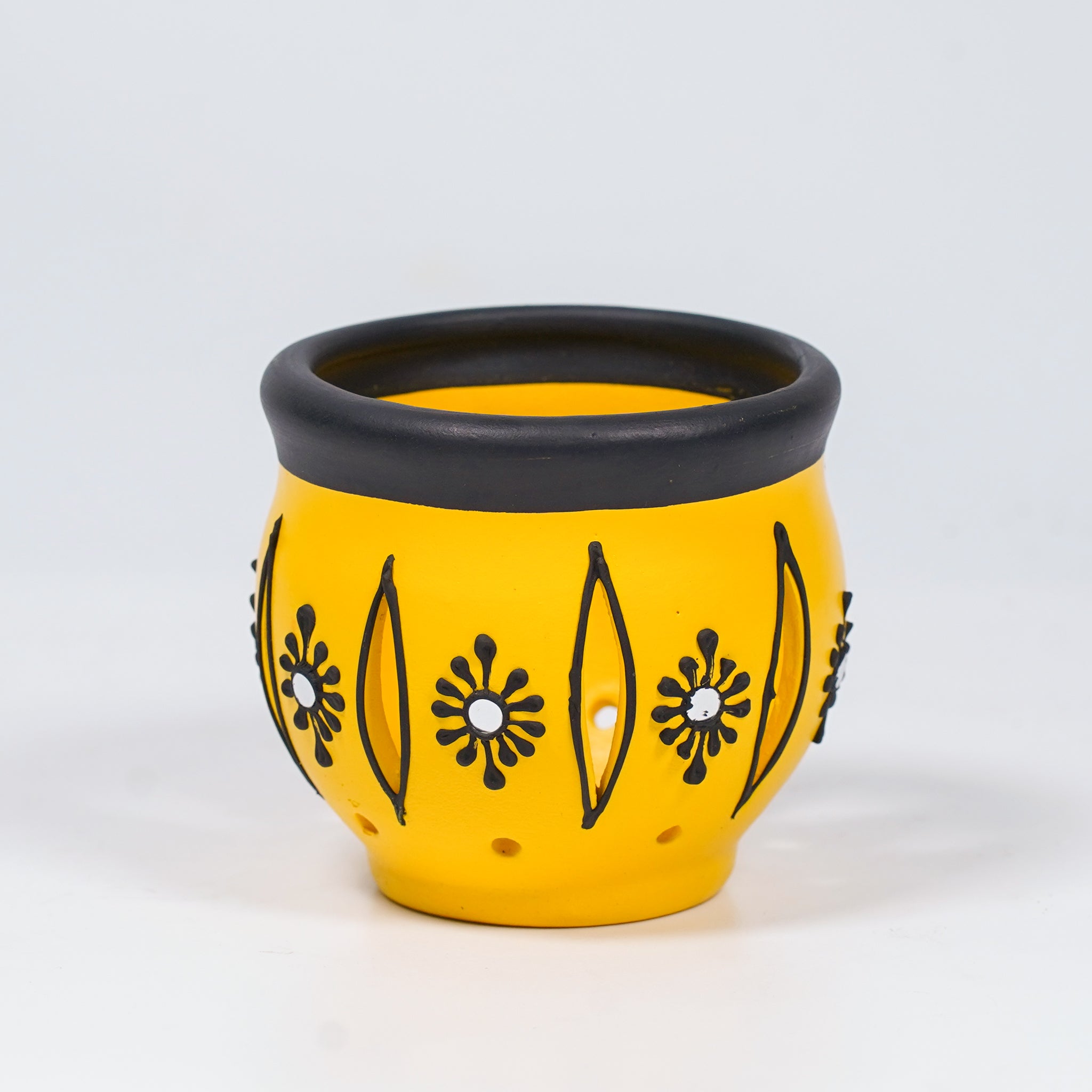 Decorative Clay T-light Holder (Set of 2) – Carved Floral Glow