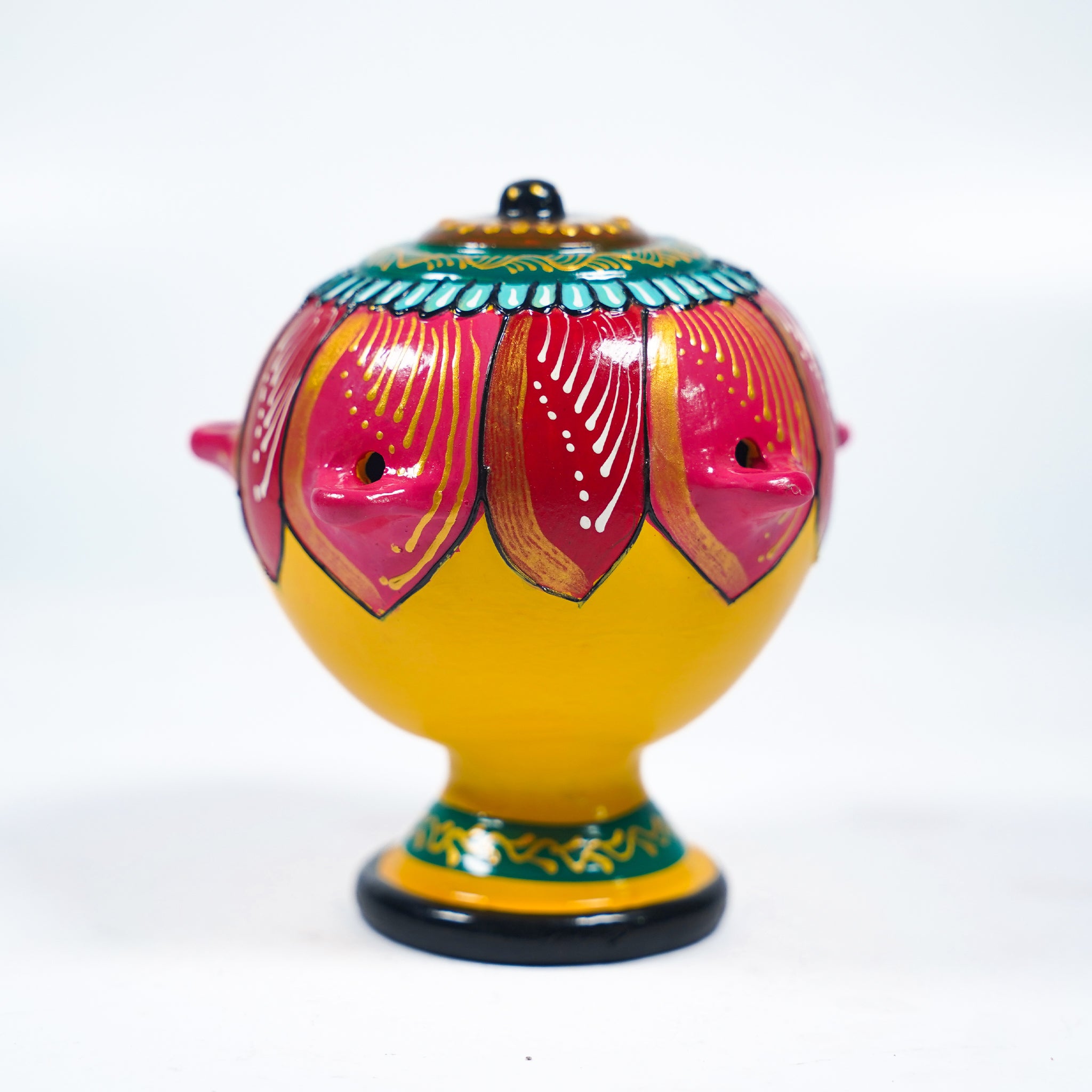 Festive Painted Lotus Oil Lamp for Home Décor