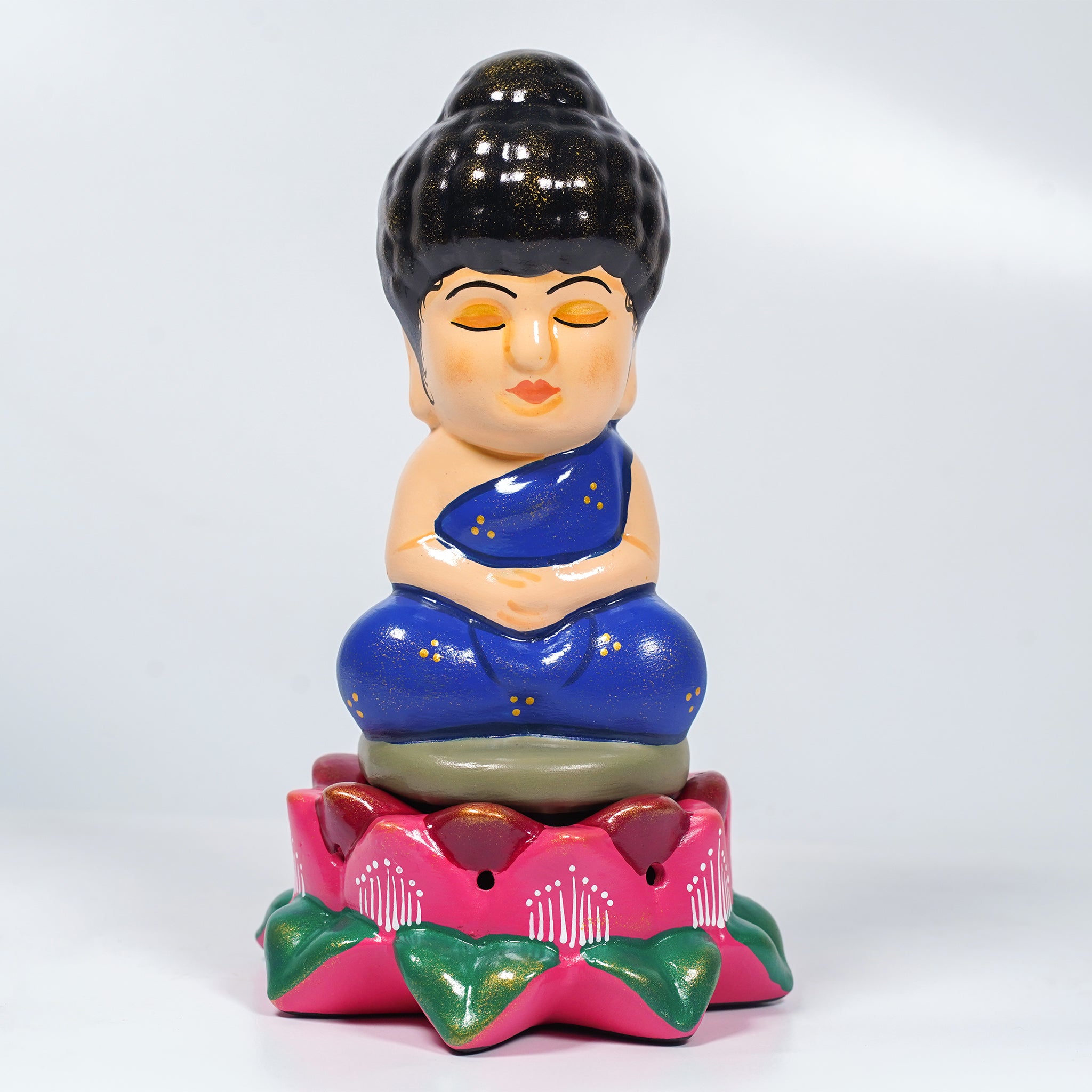 Lotus Buddha Earthenware Sculpture – Handcrafted Clay Decor