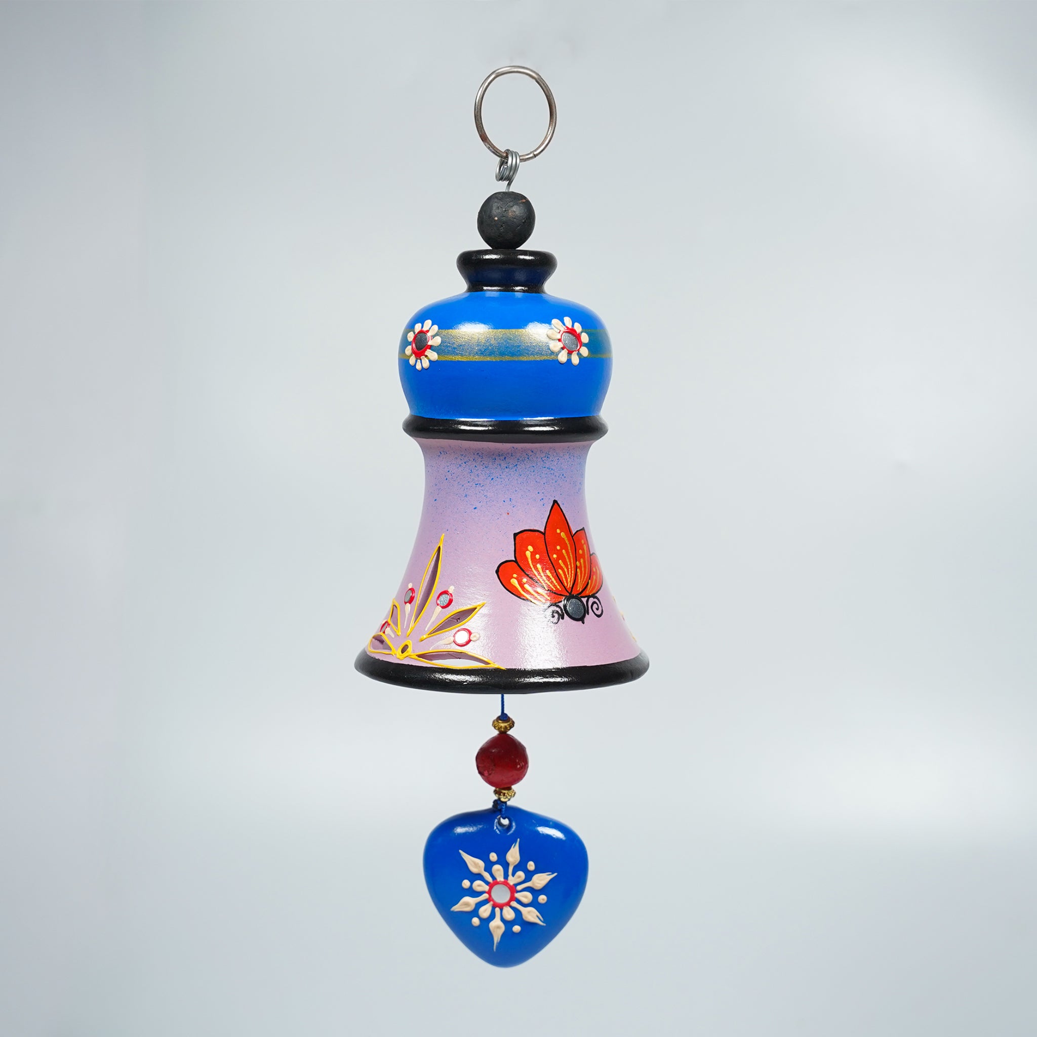 Hand-Painted Ceramic Hanging Bell with Heart Charm