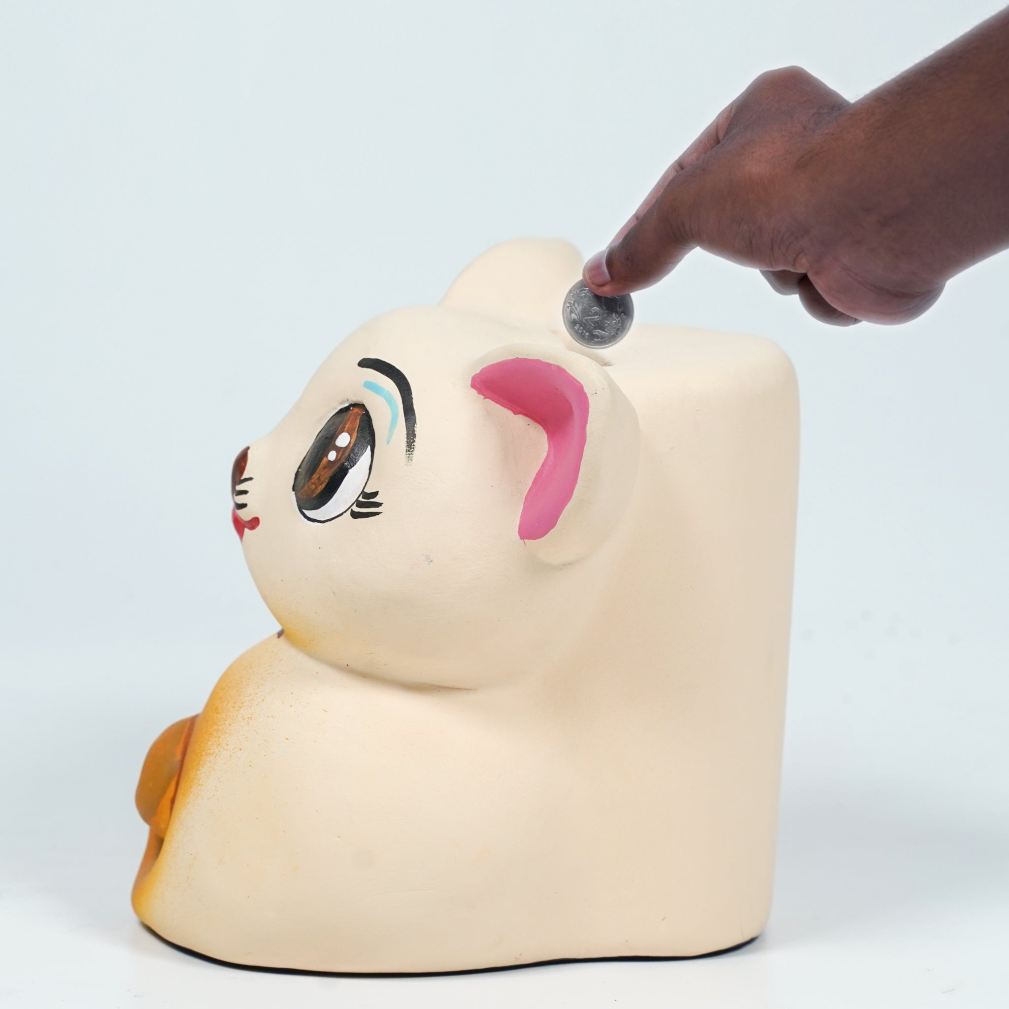 Cute Cat Ceramic Coin Bank – Handcrafted Clay Piggy Bank for Kids