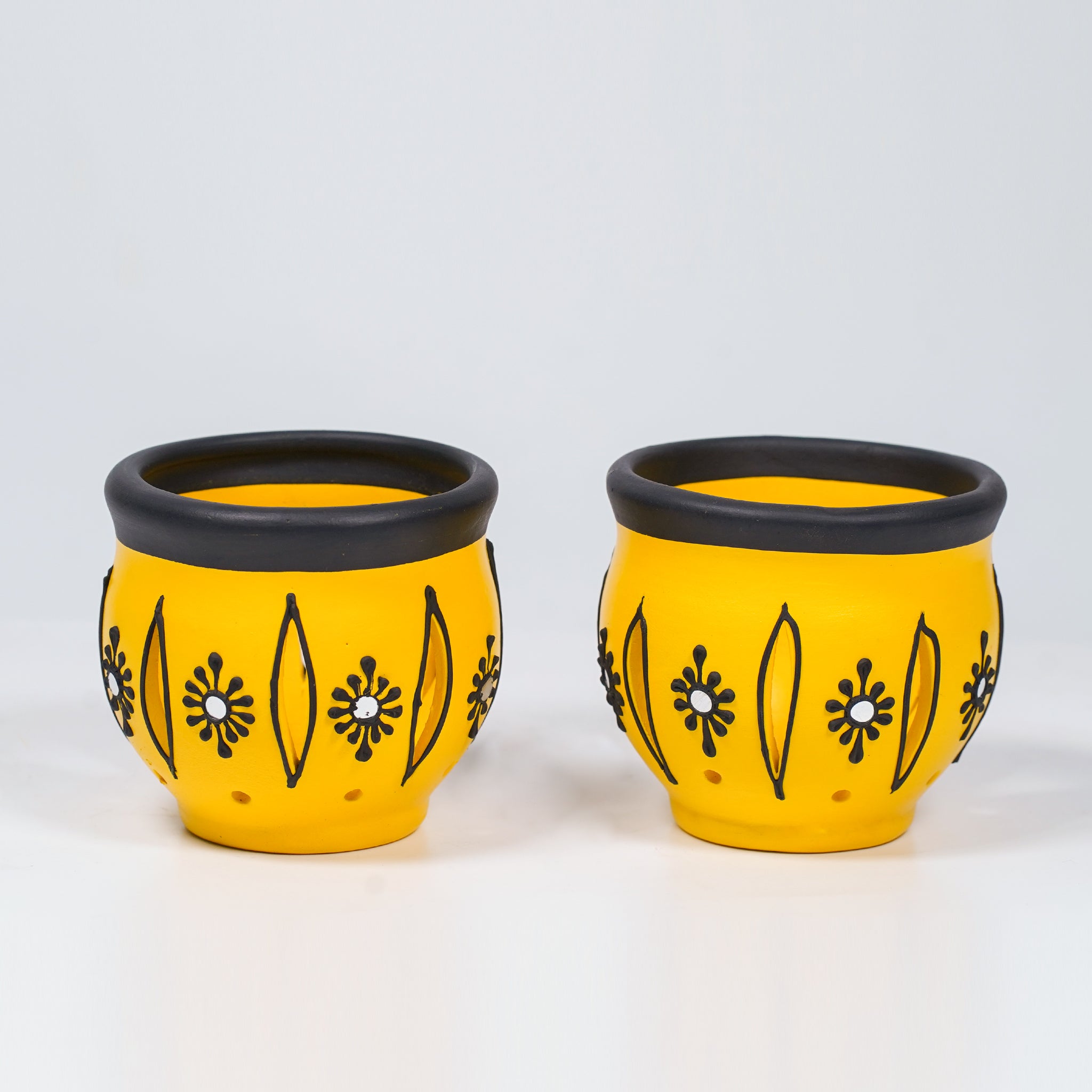 Decorative Clay T-light Holder (Set of 2) – Carved Floral Glow