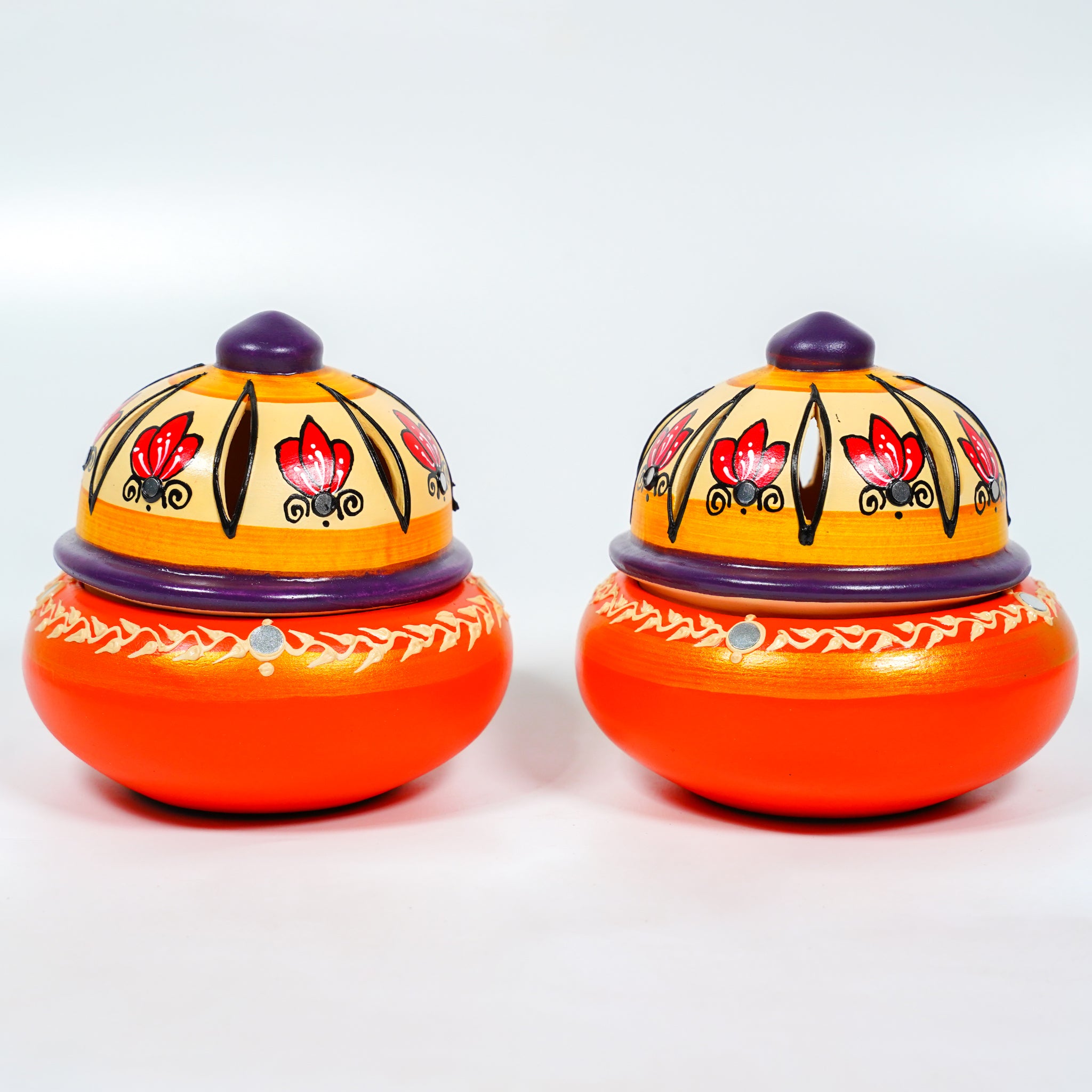 Hand-Painted Terracotta Dome Incense Burner set of 2