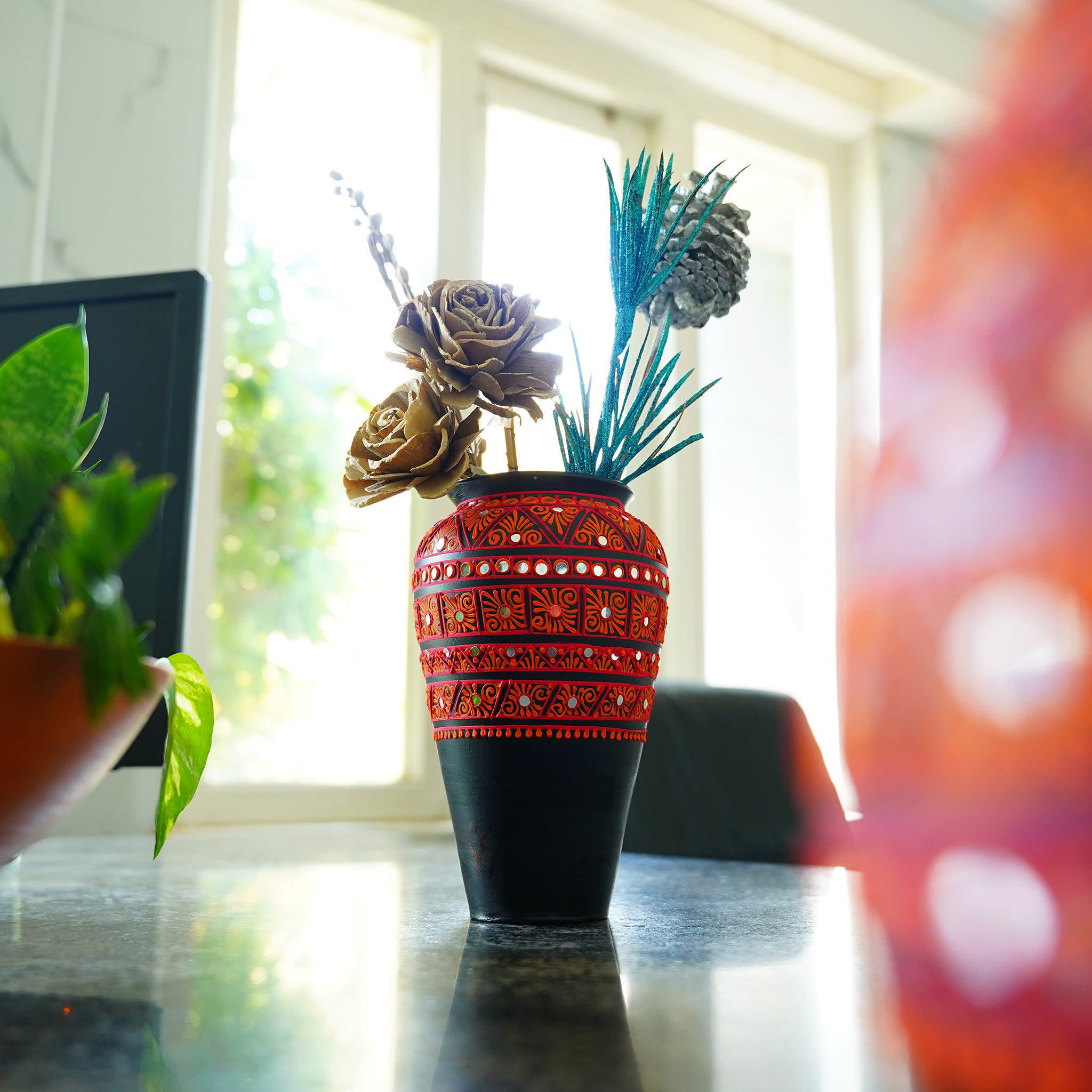 Traditional Kumhari Terracotta Vase – Hand-Painted Folk Motif