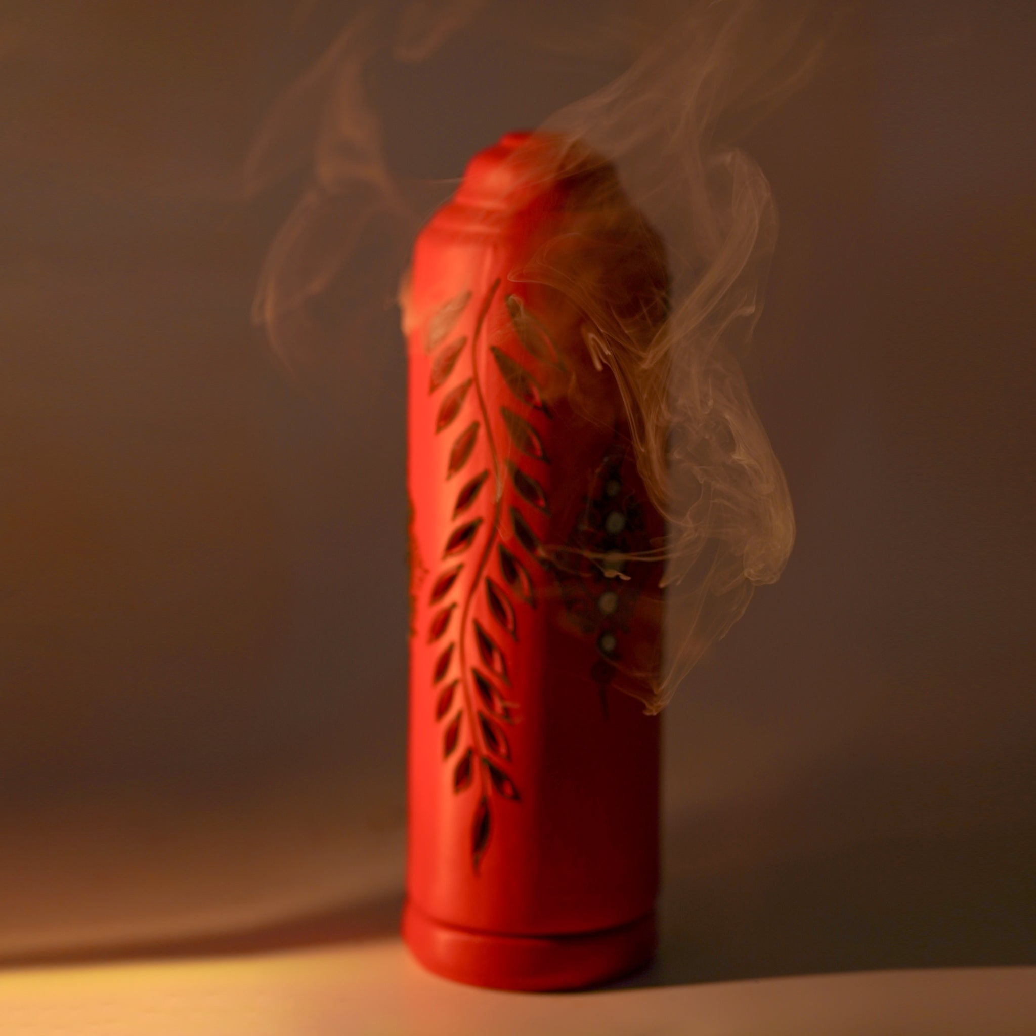Terracotta Incense Holder – Carved Leaf Pattern