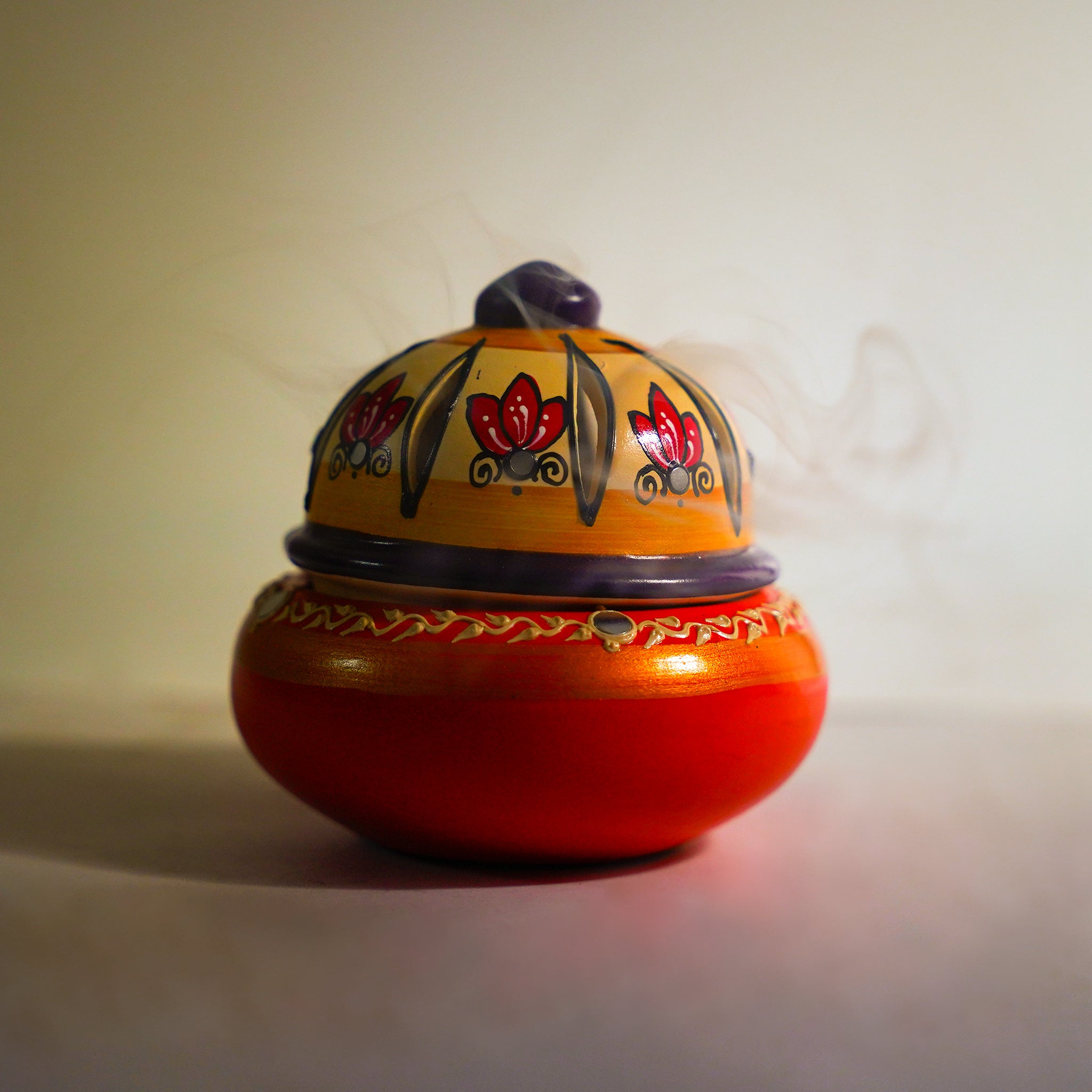 Hand-Painted Terracotta Dome Incense Burner set of 2