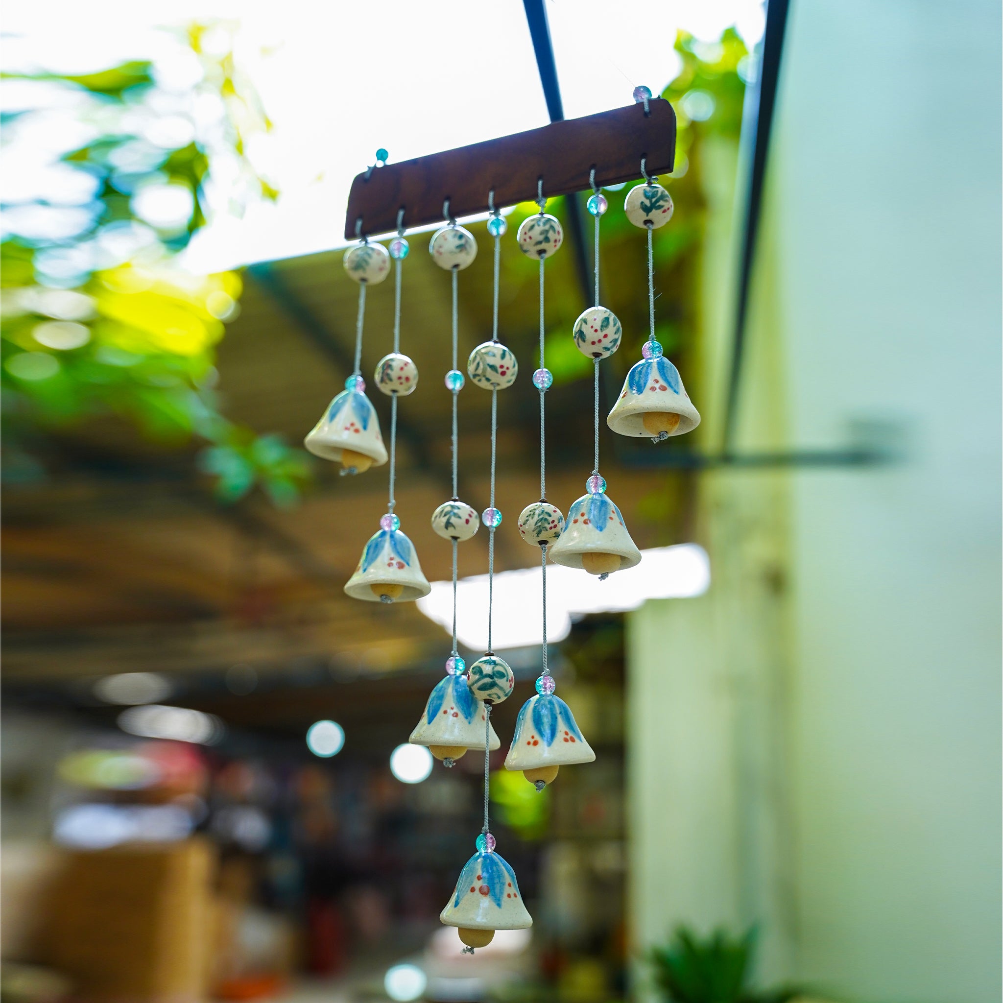 Artisan Ceramic Wind Chime with Hand-Painted Bells – Soothing Sound for Home Decor