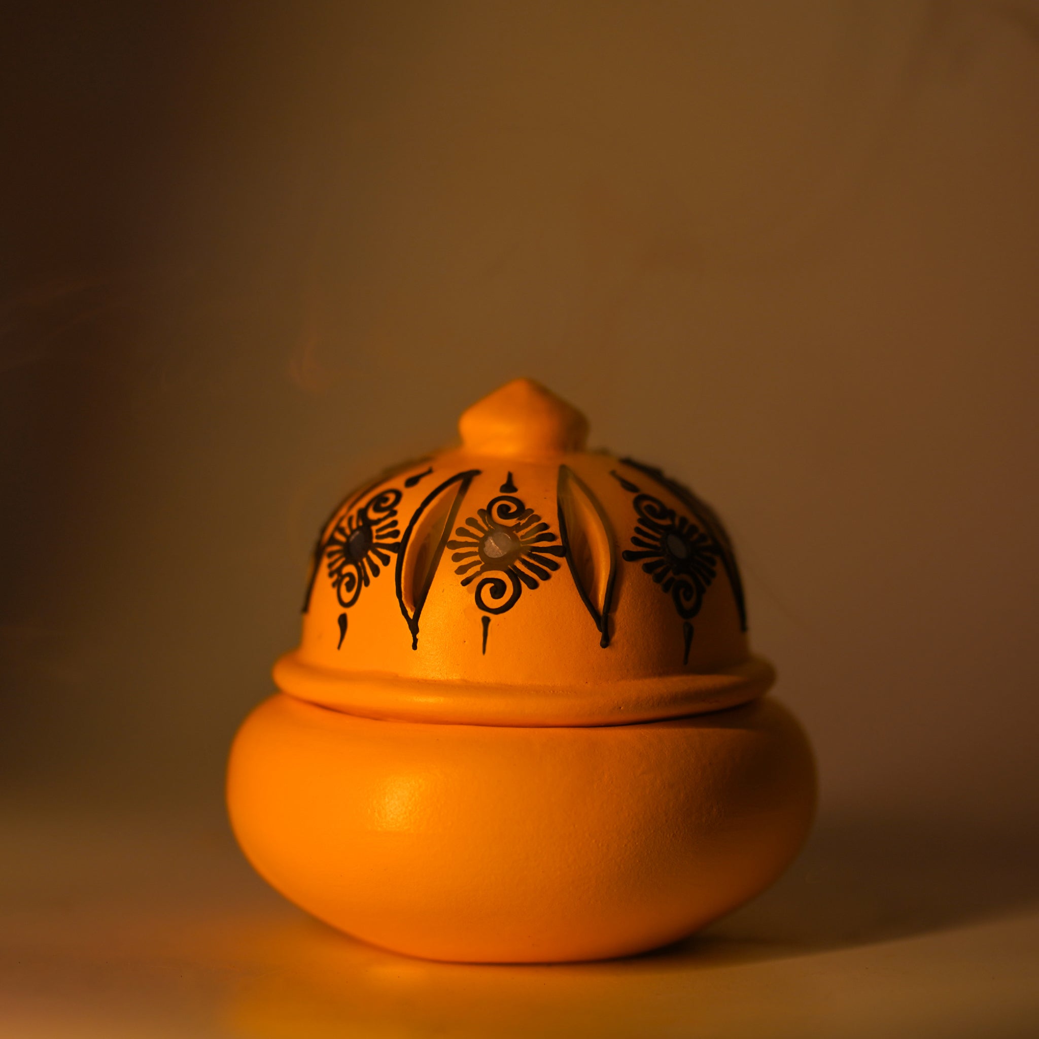 Traditional Clay Sambrani Holder (Set of 2) – Hand-Painted Floral Lid