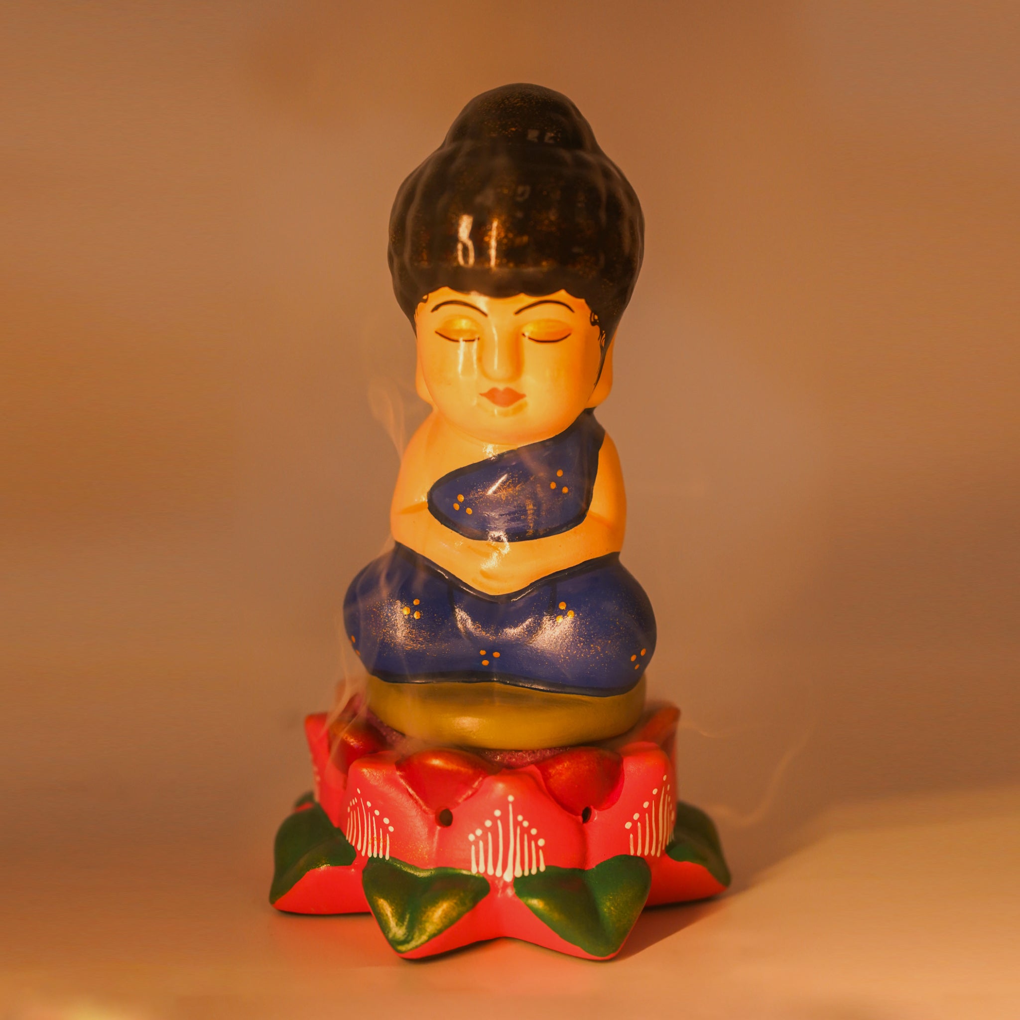 Lotus Buddha Earthenware Sculpture – Handcrafted Clay Decor