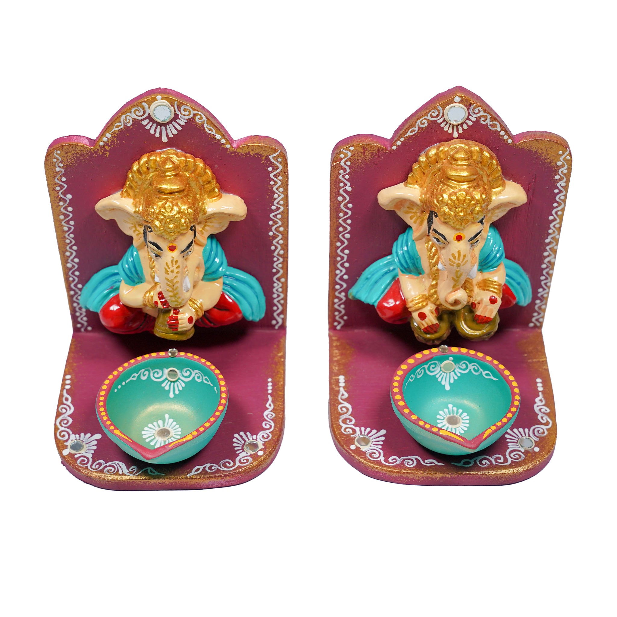 Wooden Base Wall Ganesha Agal Set – Handmade Decorative Pair