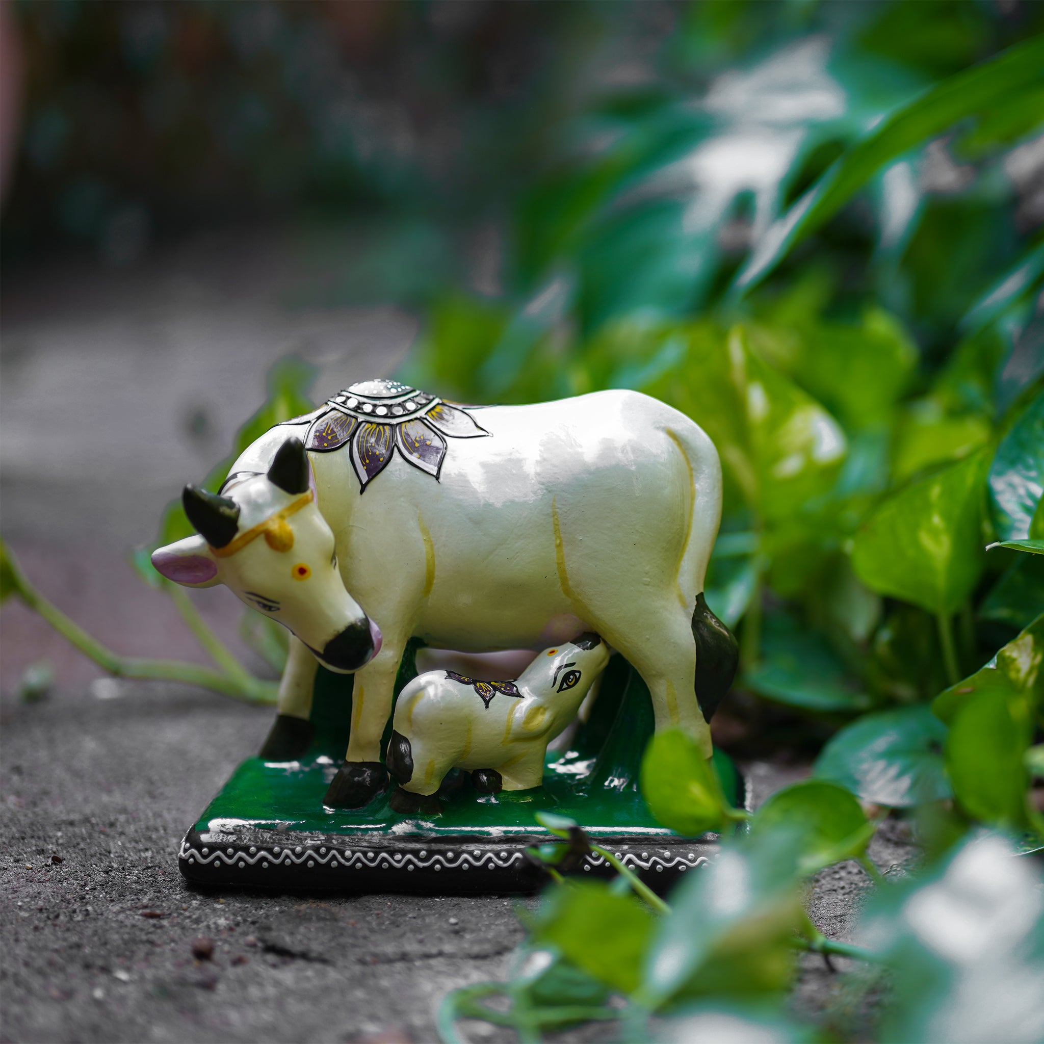 Kamadhenu with Calf – Hand-Painted Decorative Sculpture