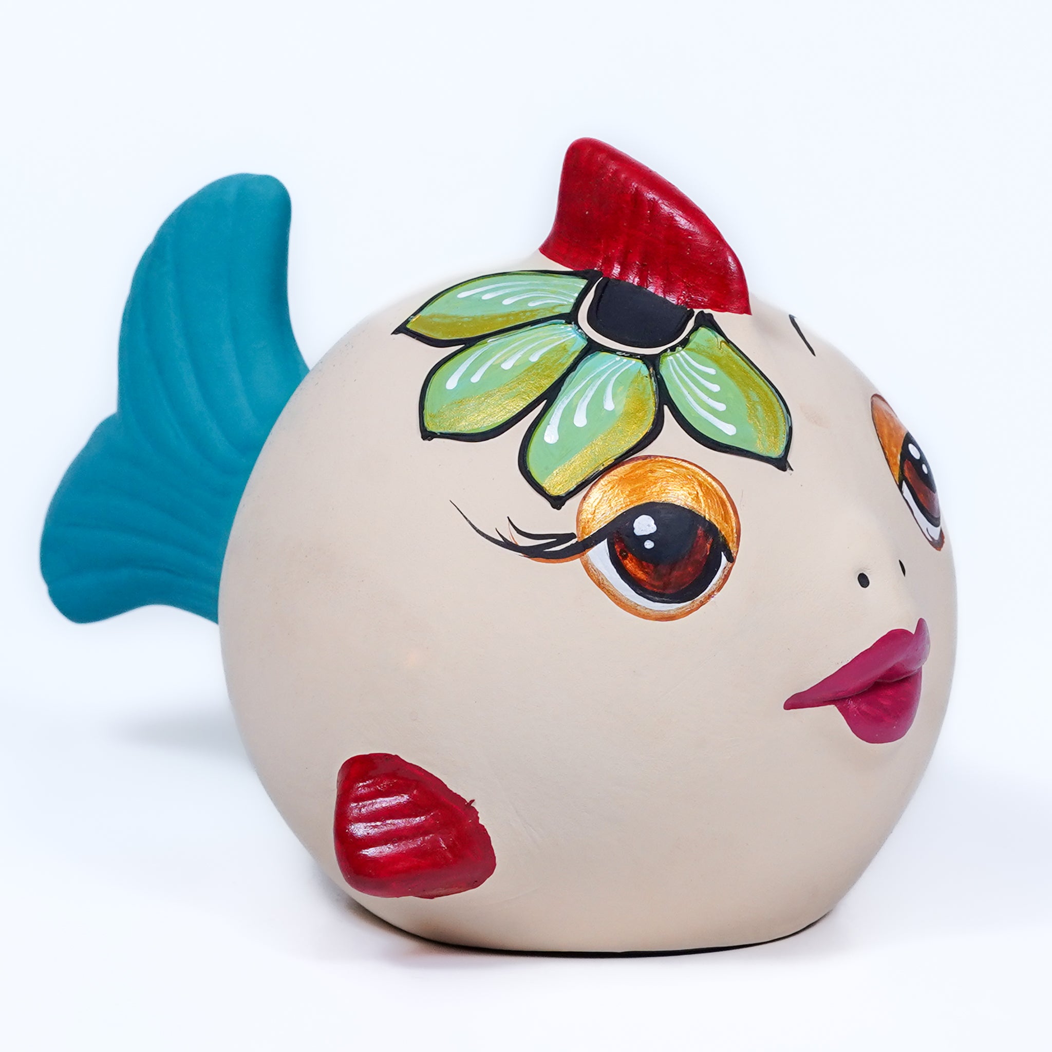 Floral Beauty Fish Piggy Bank – Handpainted Ceramic Charm