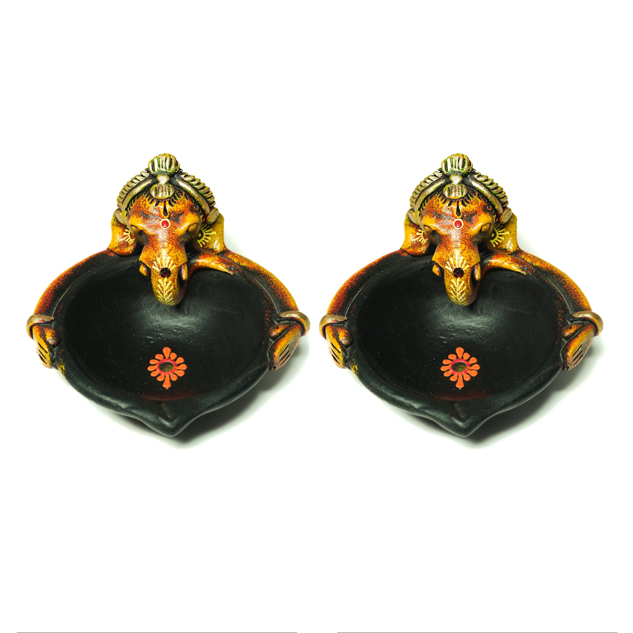 Pooja Antique Ganesh Agal | Diya | Oil Lamp Set Of 2