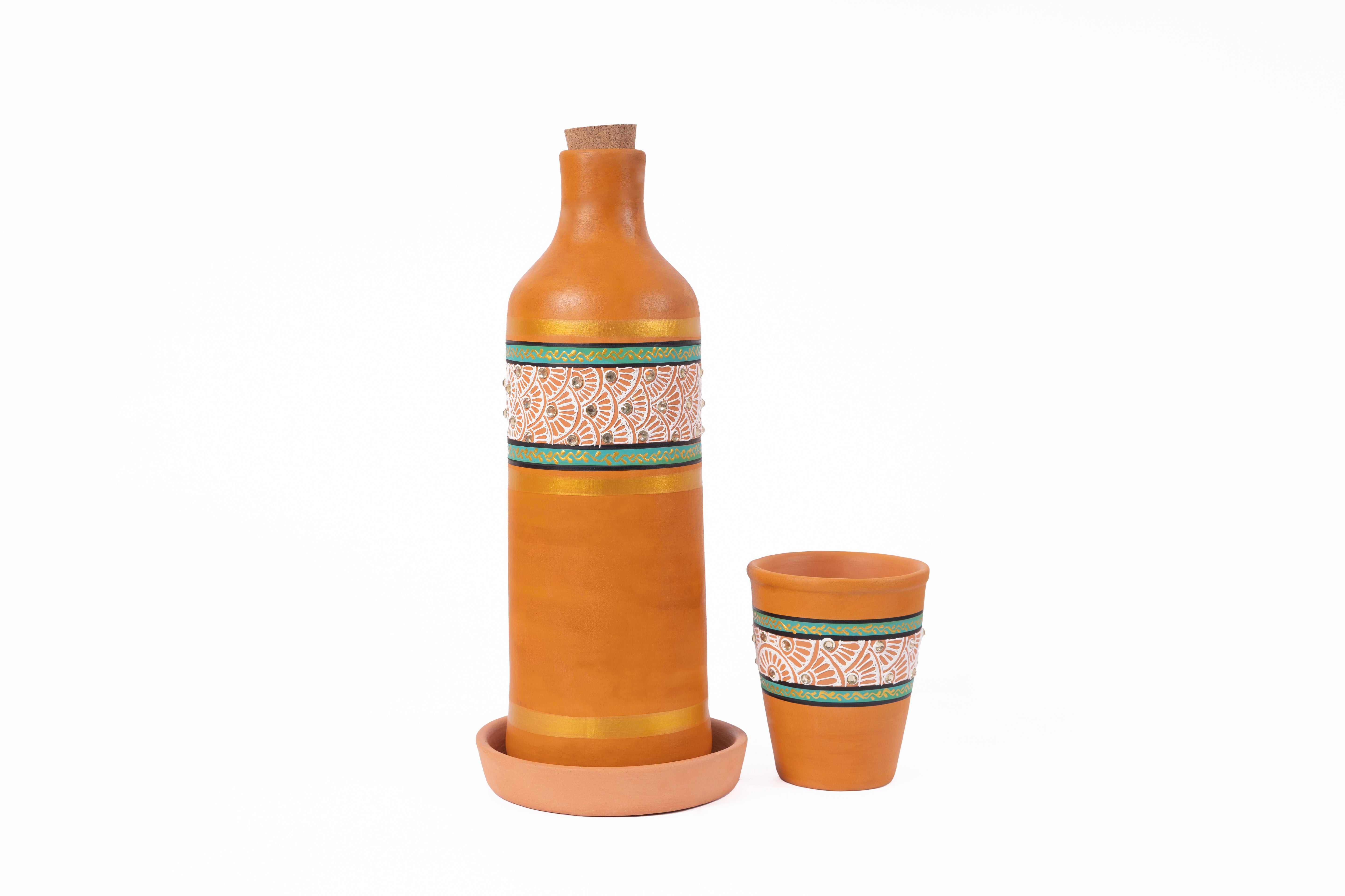 Terracotta Water Bottle With Tumbler 1000ml