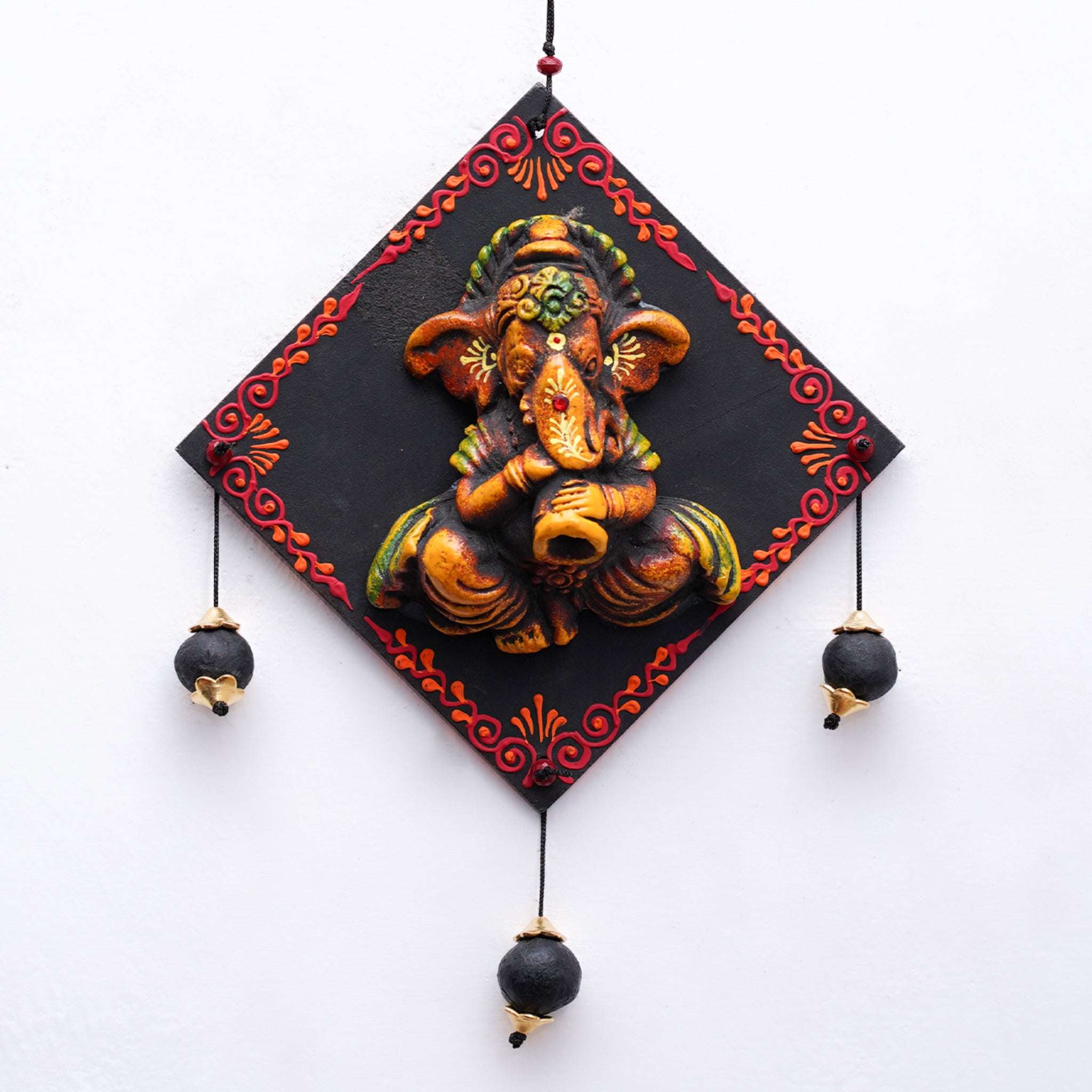 Ethnic Terracotta Ganesha Wall Hanging – Black & Orange Accents