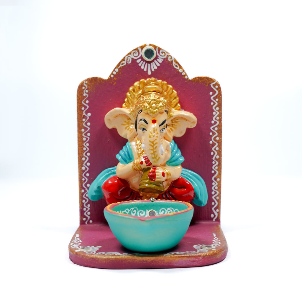 Wooden Base Wall Ganesha Agal Set – Handmade Decorative Pair