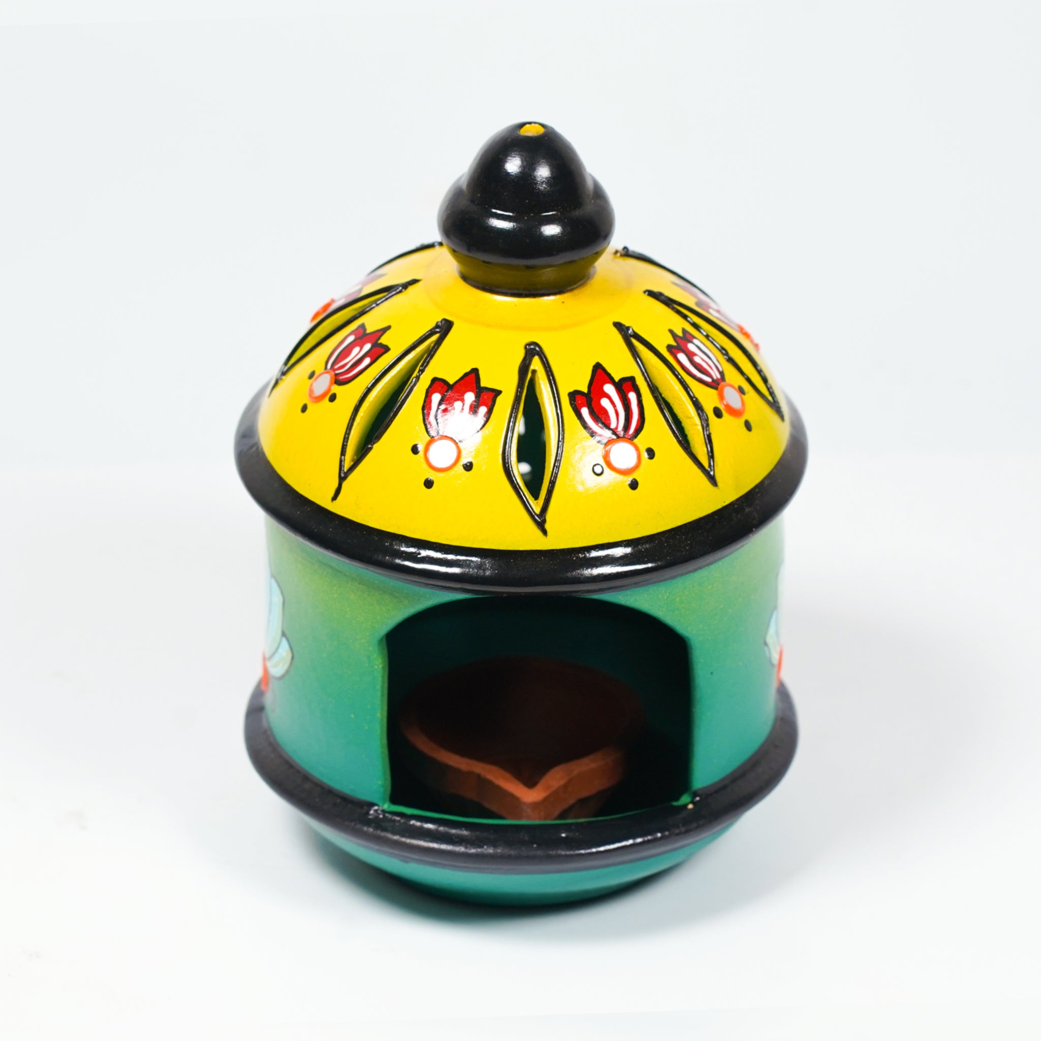 Handcrafted Terracotta Tealight Holder – Floral Dome Design