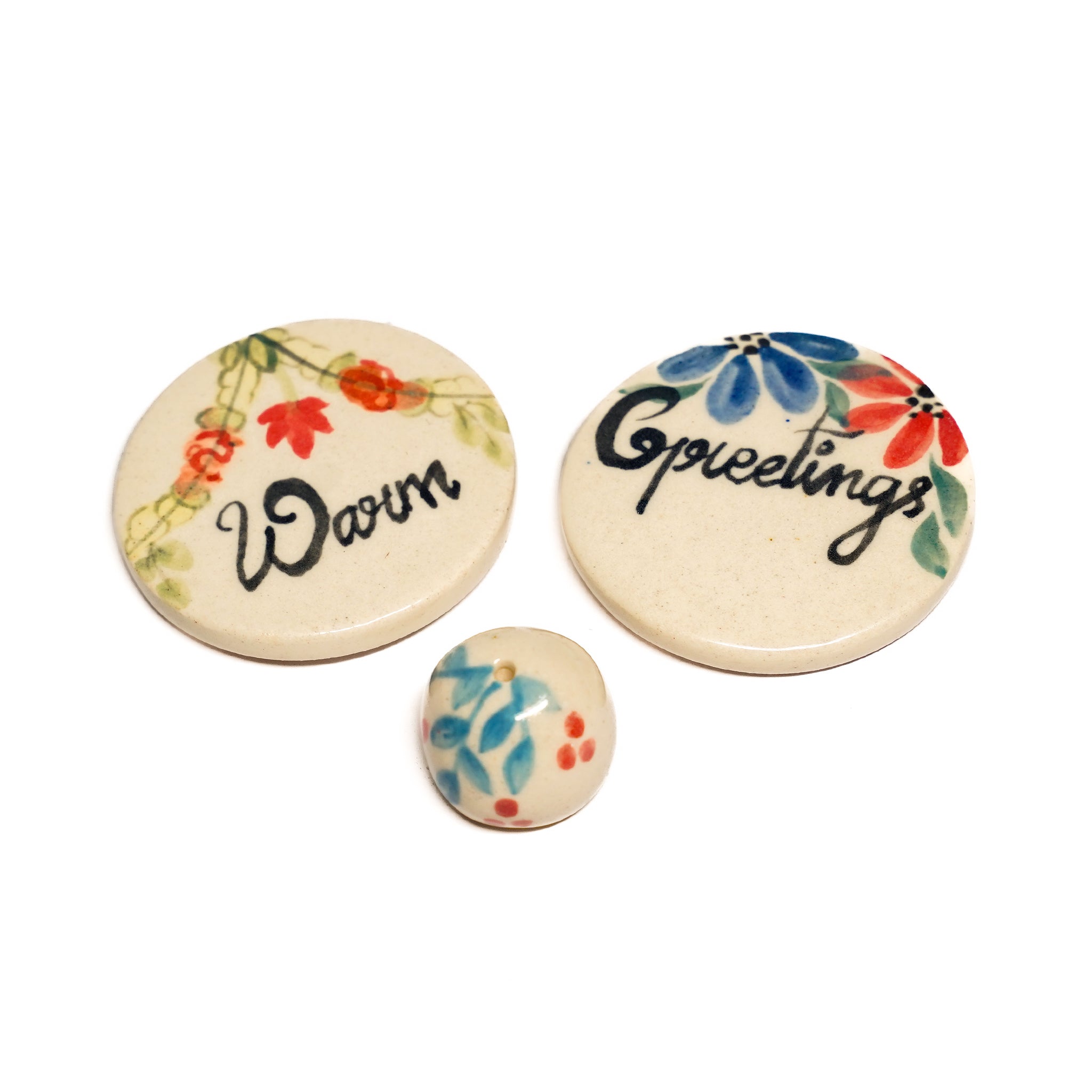 "Warm Greetings" Hand-Painted Floral Incense Stand and Magnet Set