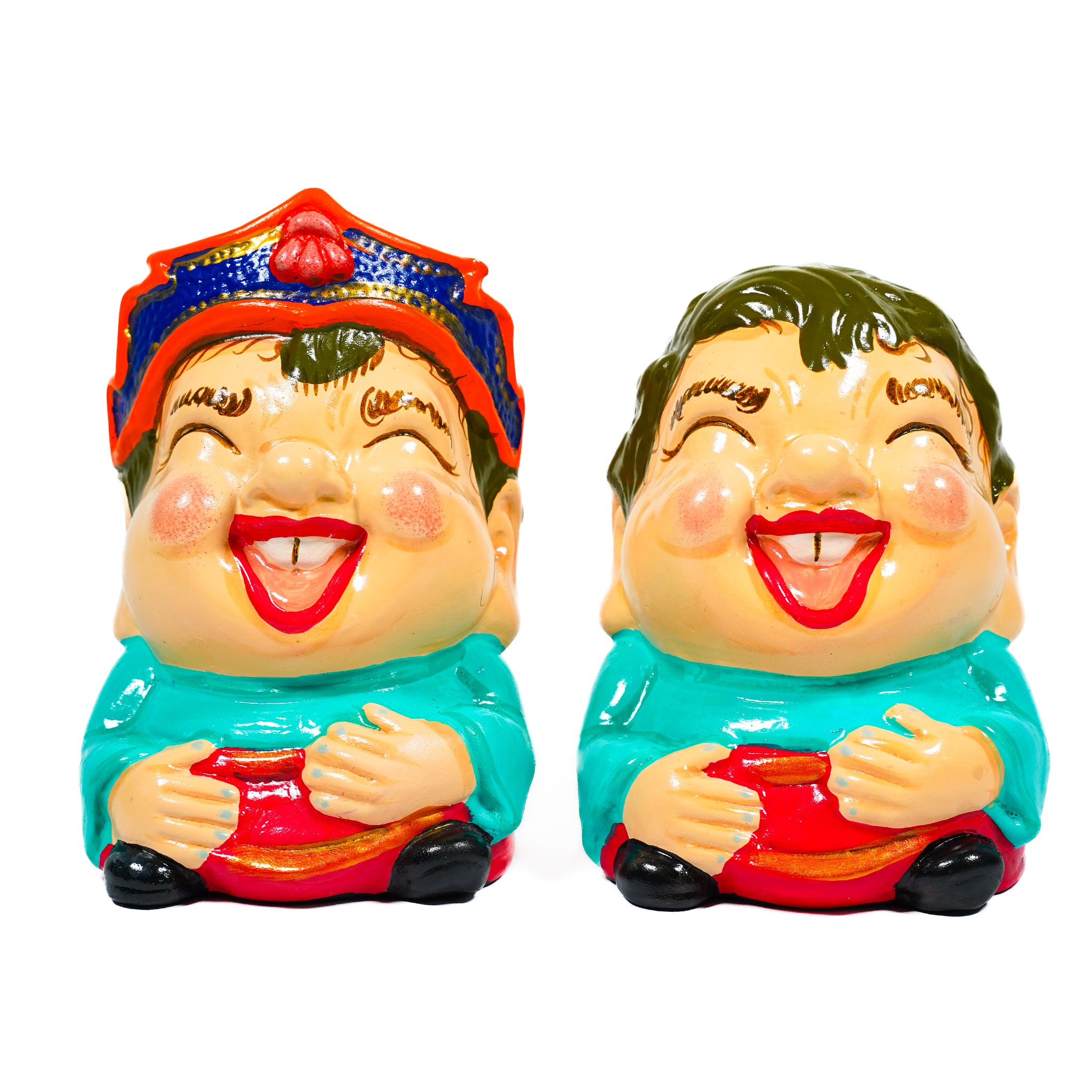Set of 2 Ceramic Laughing Baby Piggy Banks