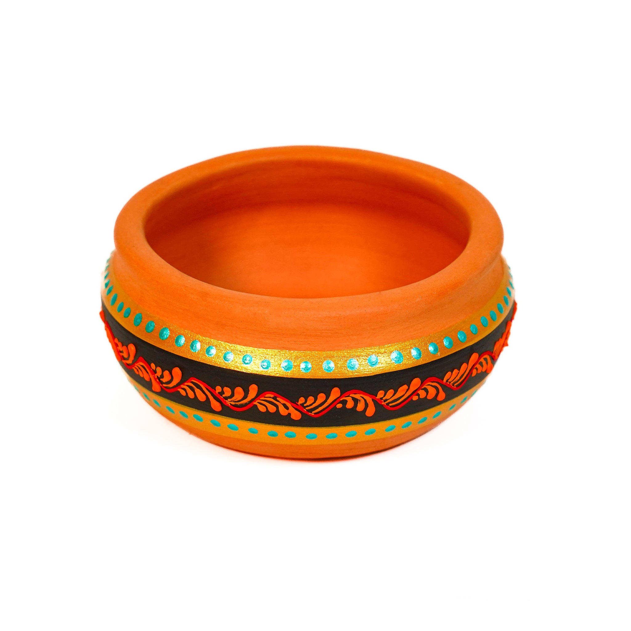 Hand-Painted Terracotta Curd Pot Set (Dahi Handi) - Set of 4