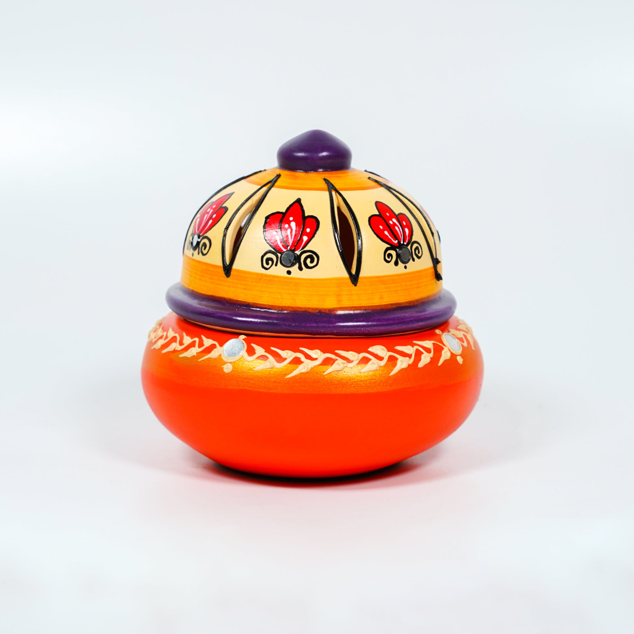 Hand-Painted Terracotta Dome Incense Burner set of 2