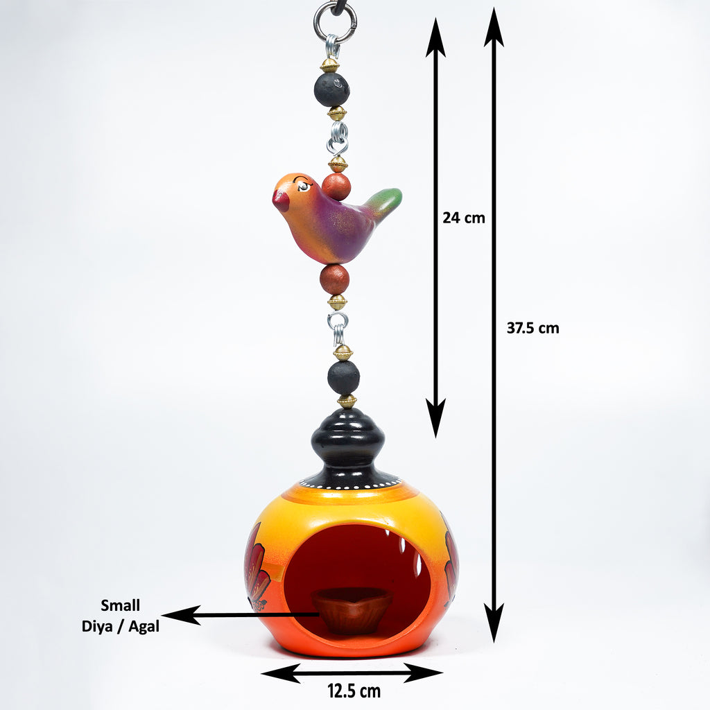 Hand-Painted Sparrow Hanging Dome Candle/Diya Holder