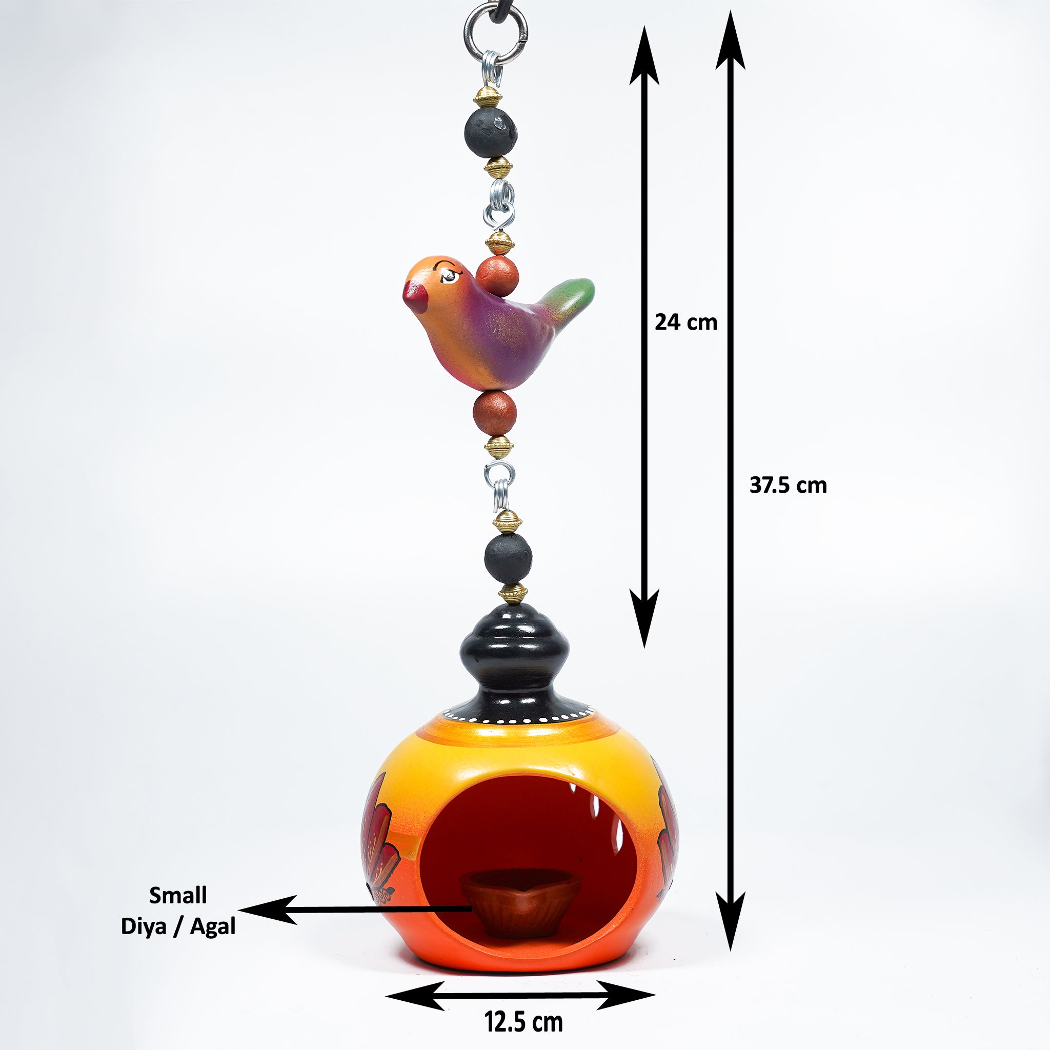 Hand-Painted Sparrow Hanging Dome Candle/Diya Holder