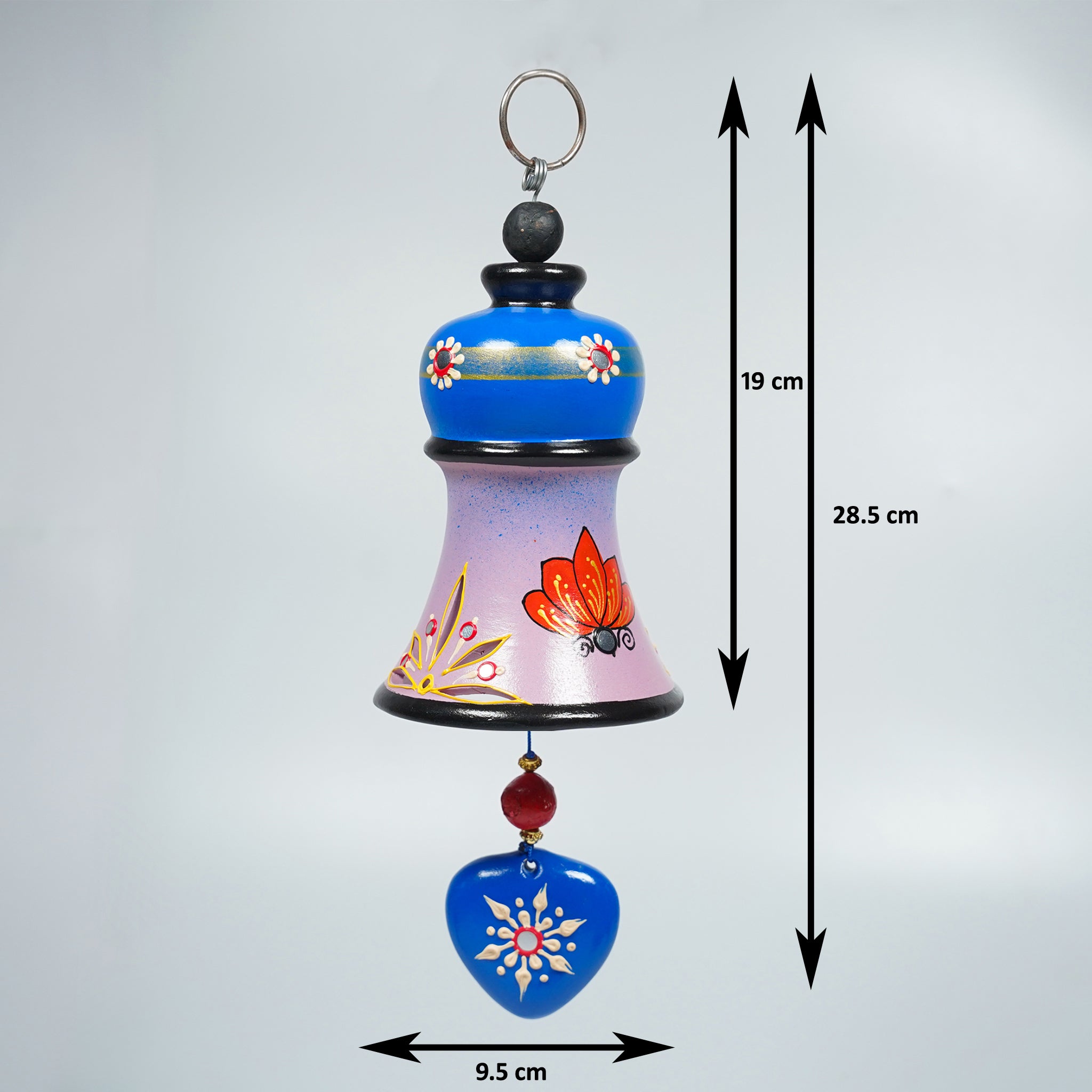 Hand-Painted Ceramic Hanging Bell with Heart Charm