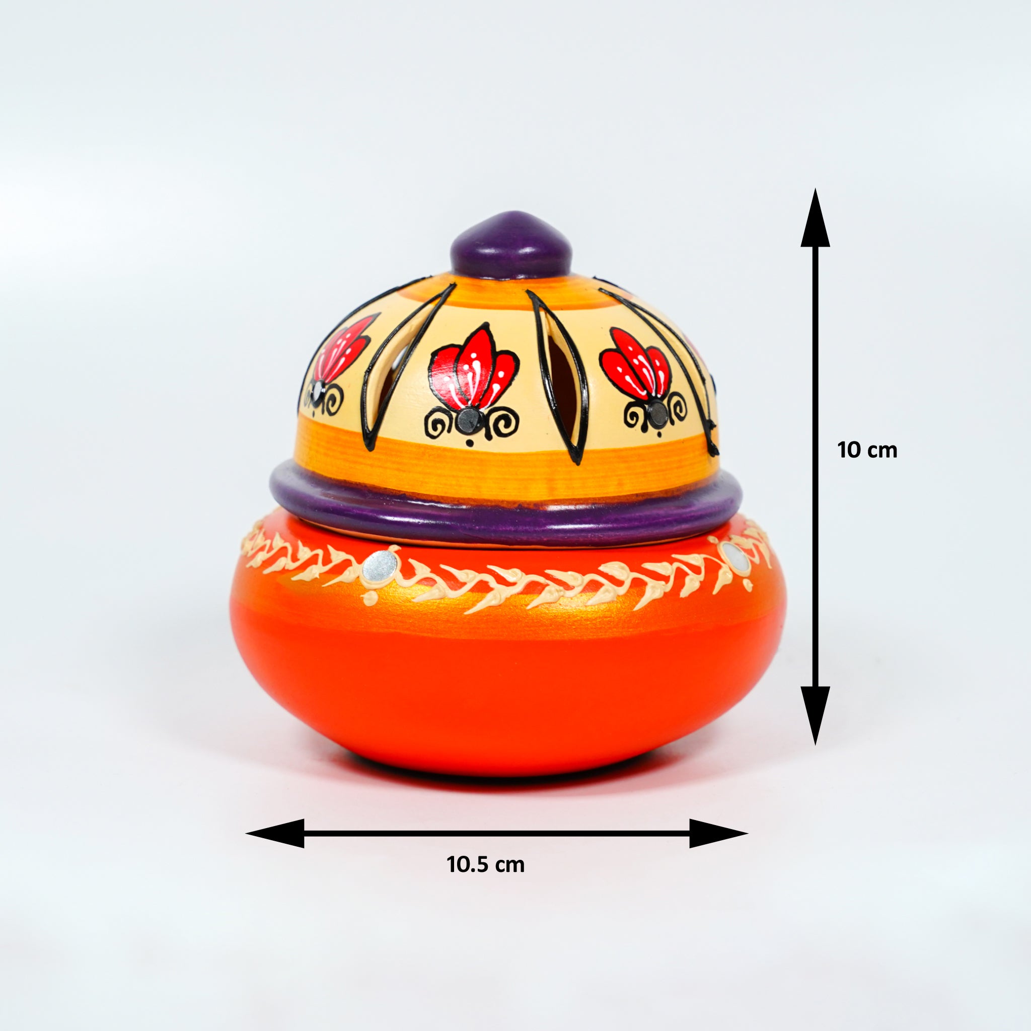 Hand-Painted Terracotta Dome Incense Burner set of 2