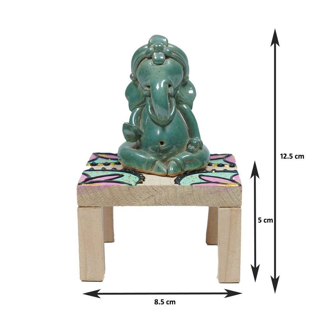 Traditional Handmade Ceramic Ganesh Murti on Wooden Platform