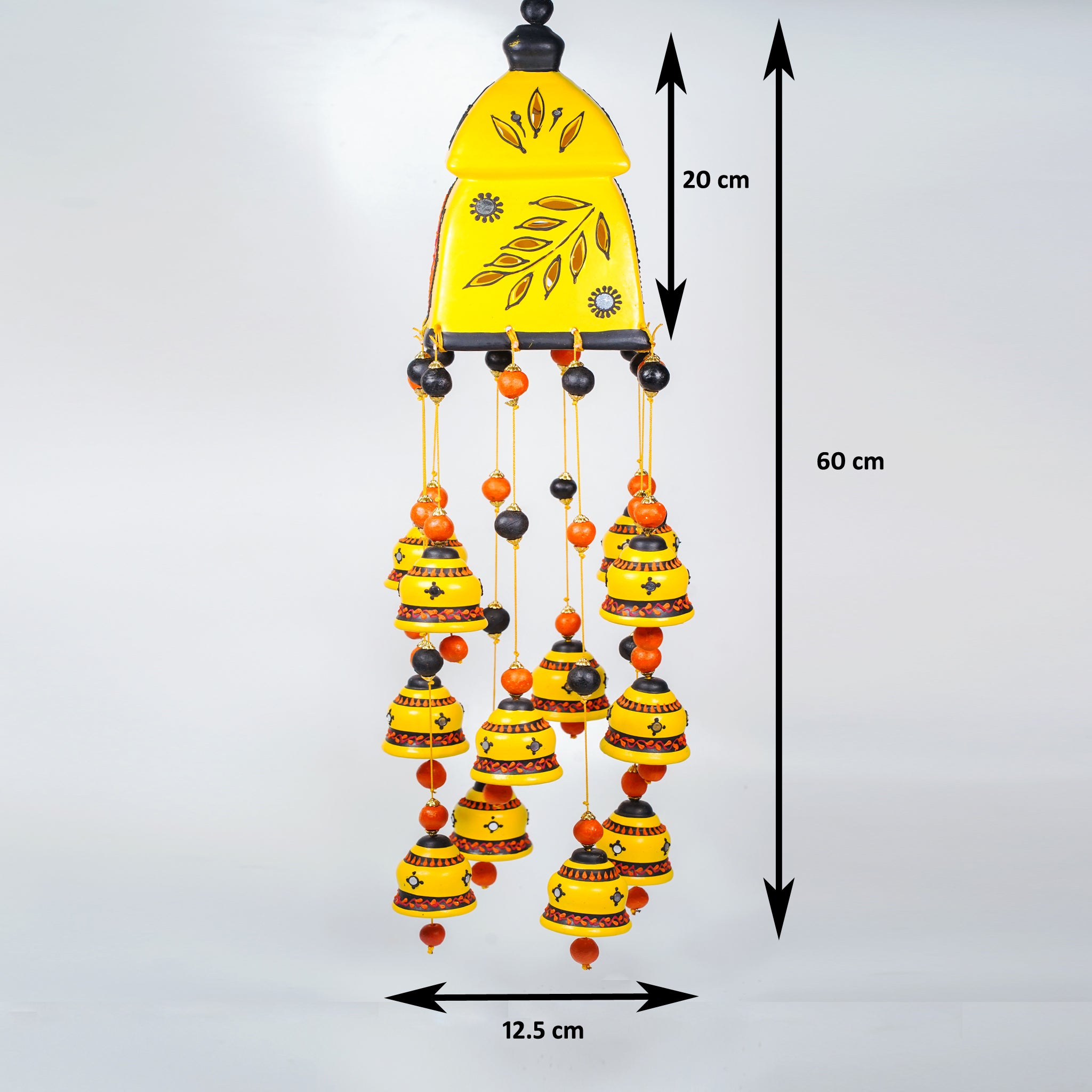 Handcrafted Yellow Bell Wall Hanging – Ethnic Ceramic Wind Chime for Home Decor