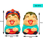 Set of 2 Ceramic Laughing Baby Piggy Banks