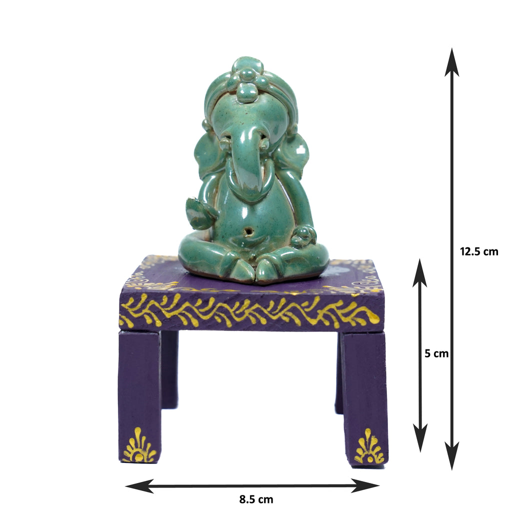Decorative Ceramic Ganesha with Painted Wooden Base
