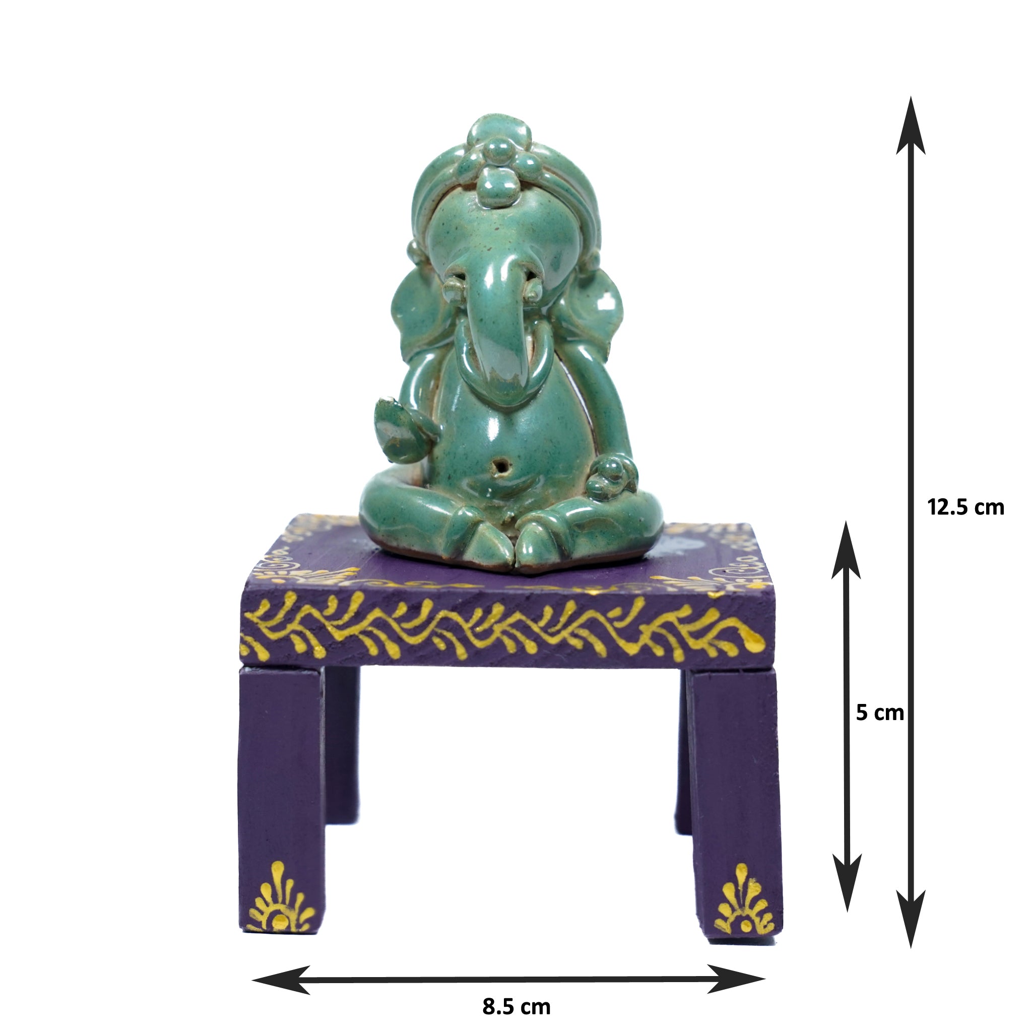 Decorative Ceramic Ganesha with Painted Wooden Base