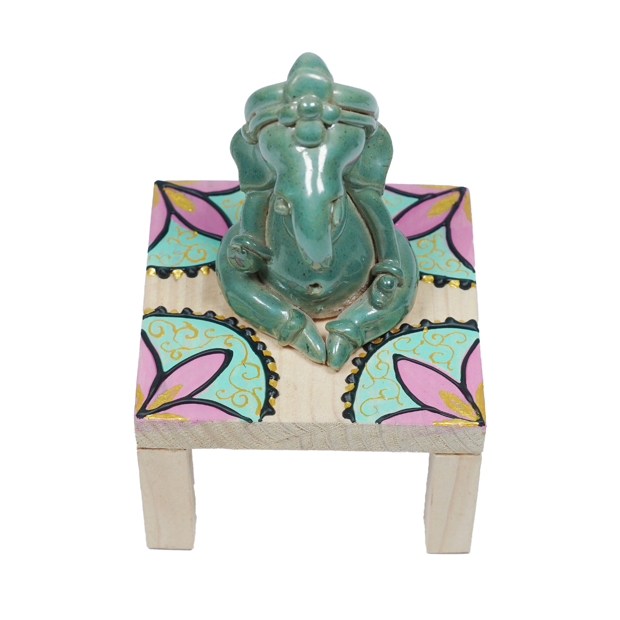 Traditional Handmade Ceramic Ganesh Murti on Wooden Platform
