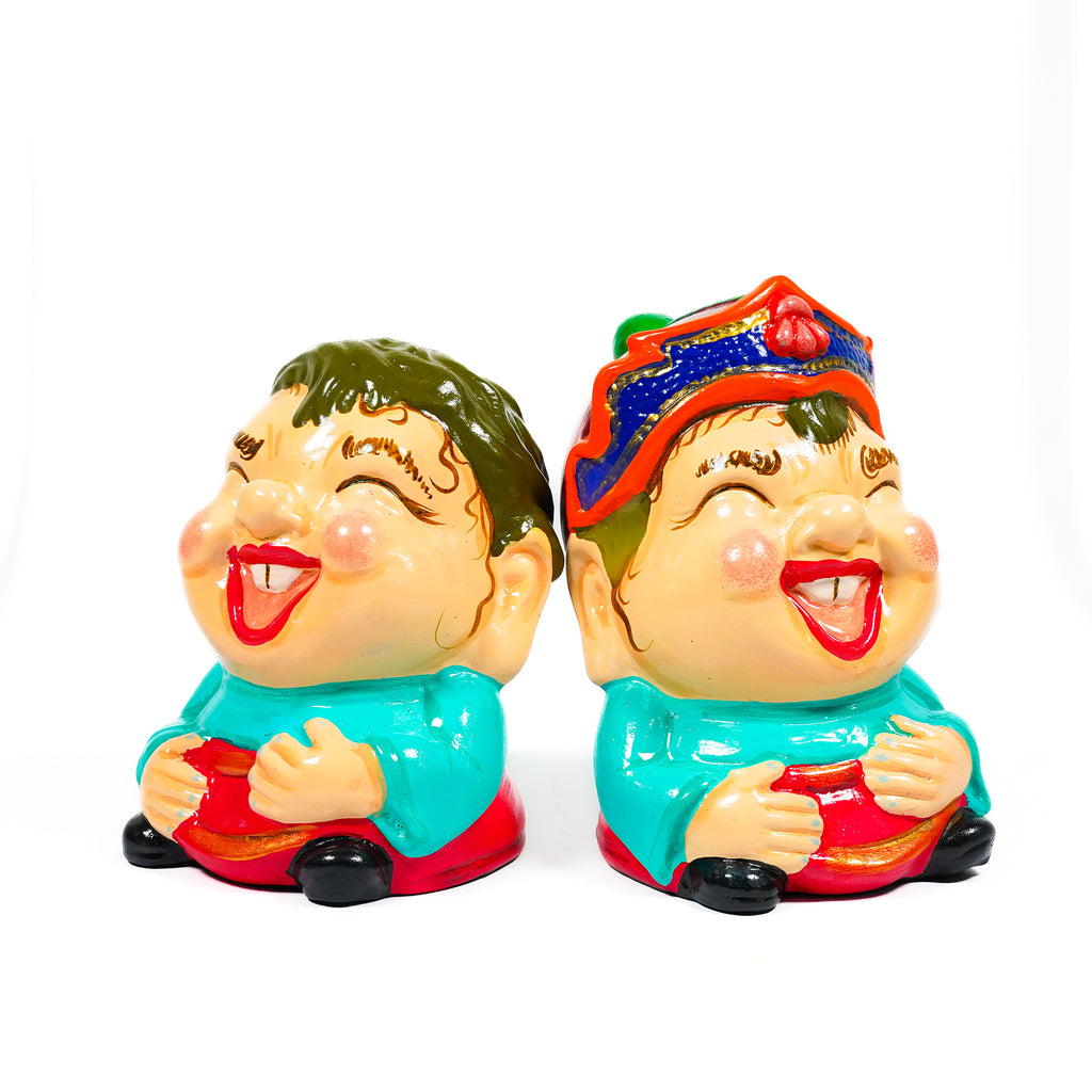 Set of 2 Ceramic Laughing Baby Piggy Banks