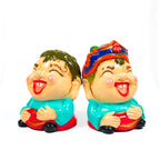 Set of 2 Ceramic Laughing Baby Piggy Banks