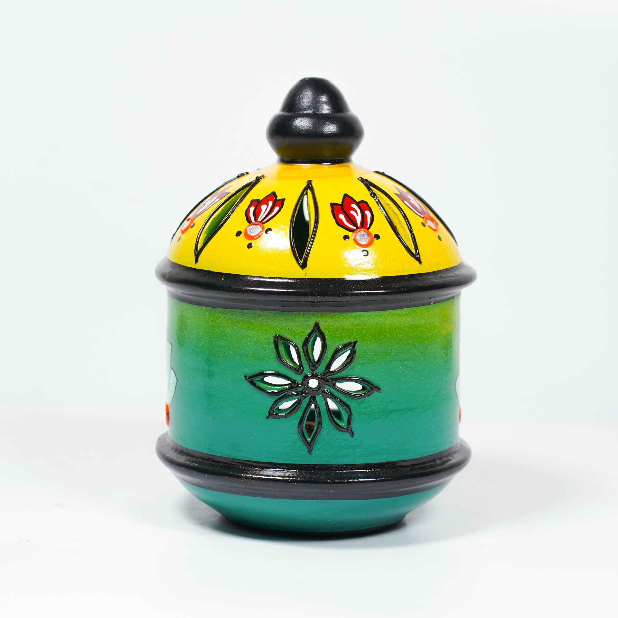 Handcrafted Terracotta Tealight Holder – Floral Dome Design
