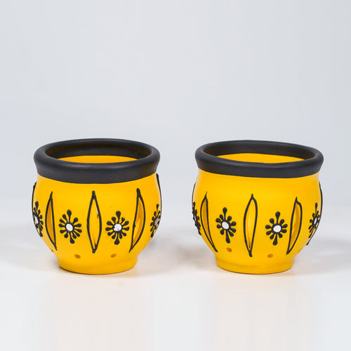 Decorative Clay T-light Holder (Set of 2) – Carved Floral Glow