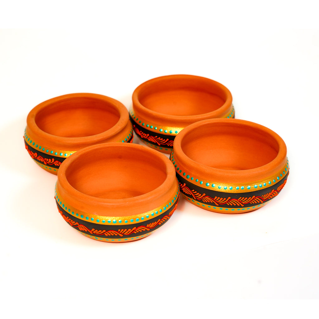 Hand-Painted Terracotta Curd Pot Set (Dahi Handi) - Set of 4
