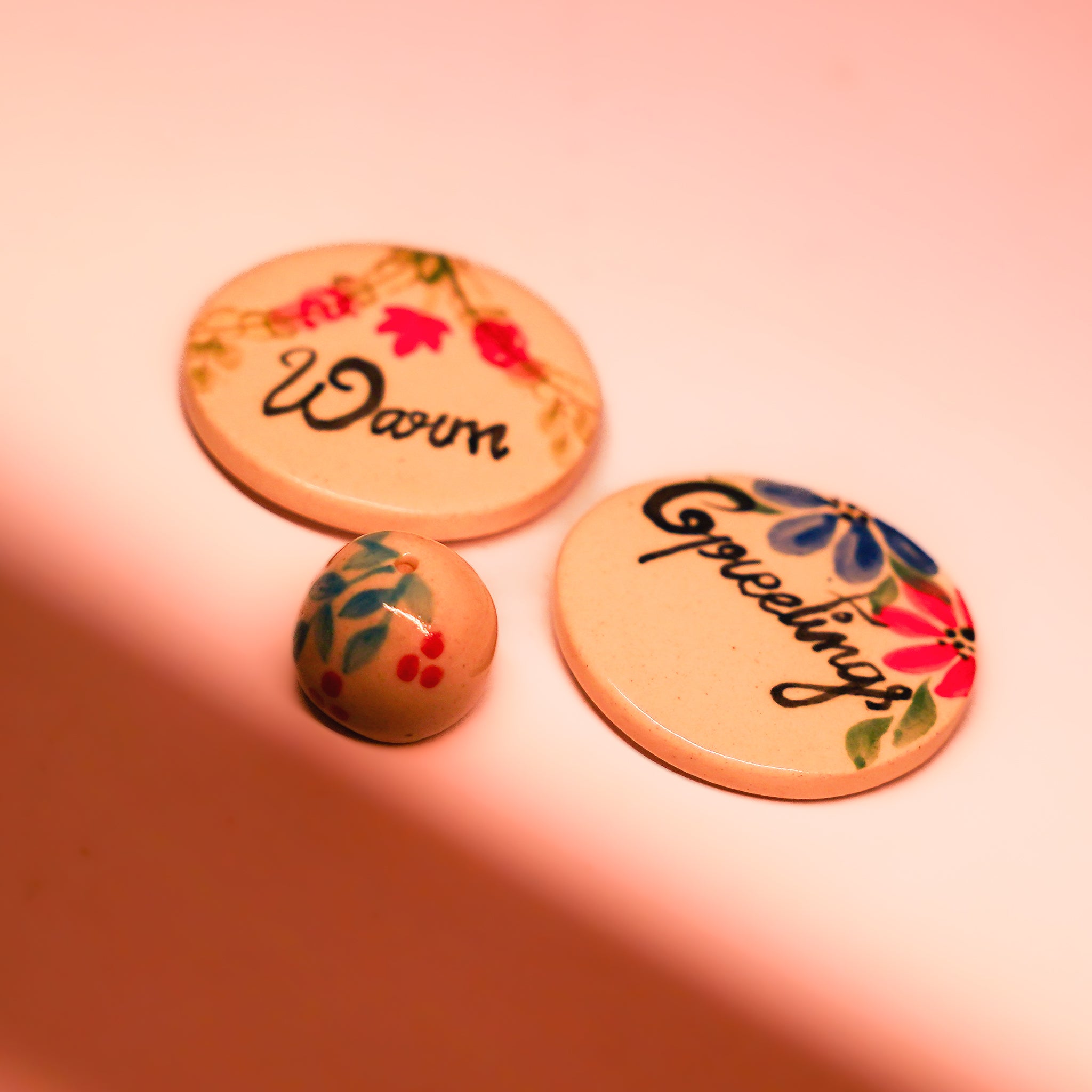 "Warm Greetings" Hand-Painted Floral Incense Stand and Magnet Set