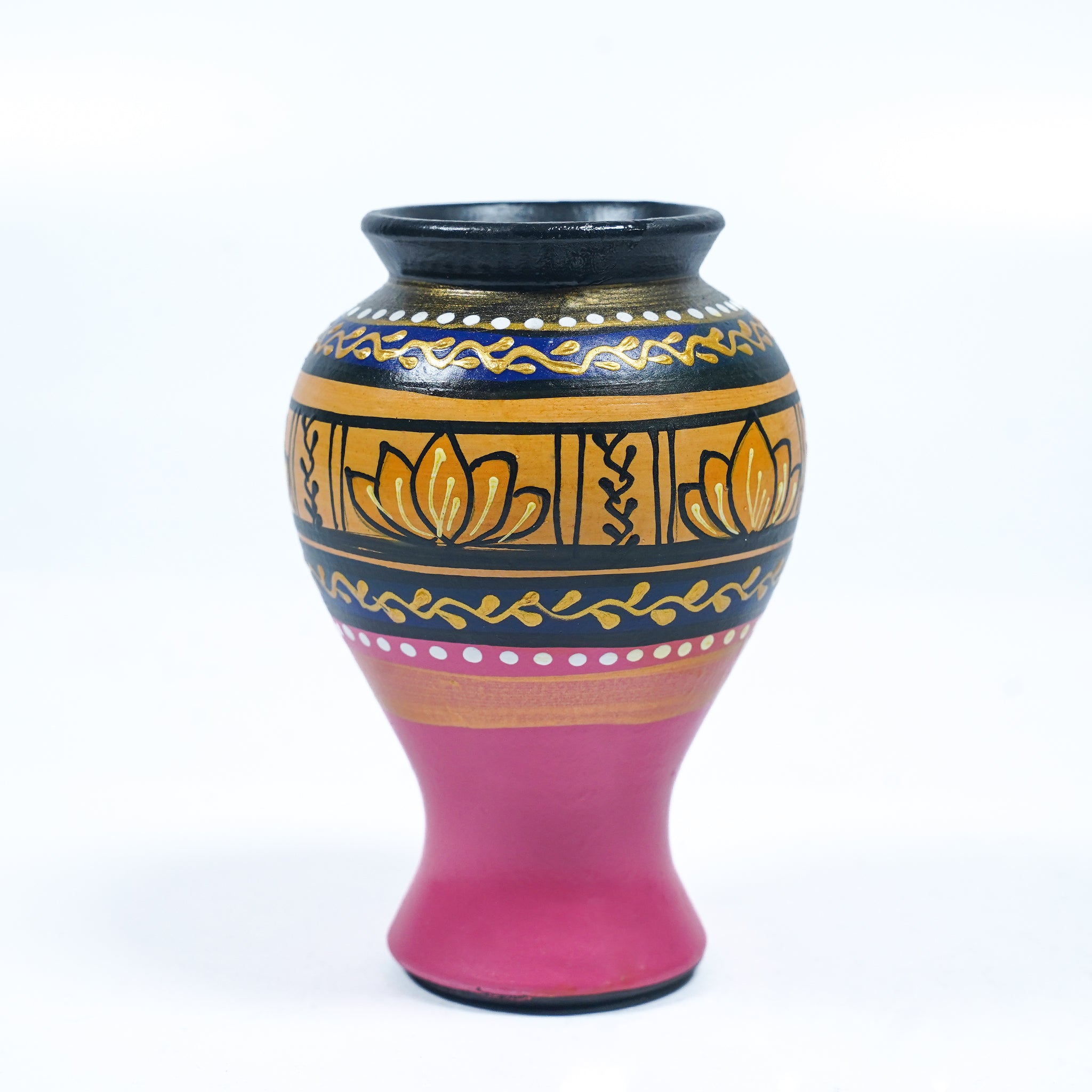 Small Hand-Painted Pot Set – Pink & Gold Lotus Motif