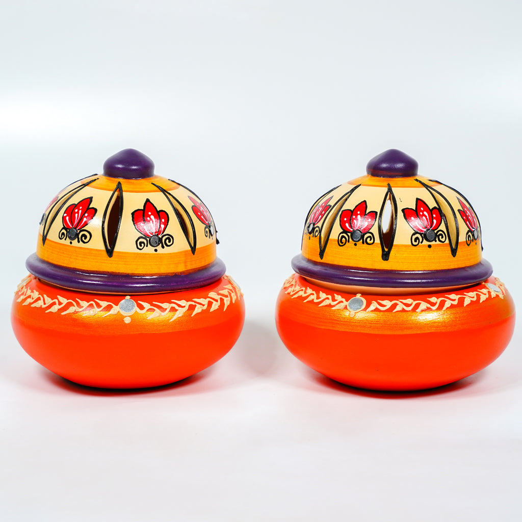 Hand-Painted Terracotta Dome Incense Burner set of 2