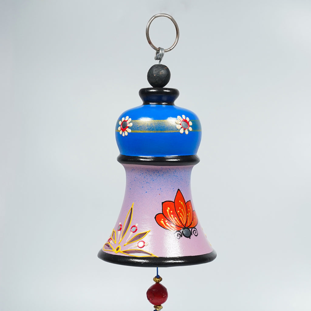Hand-Painted Ceramic Hanging Bell with Heart Charm