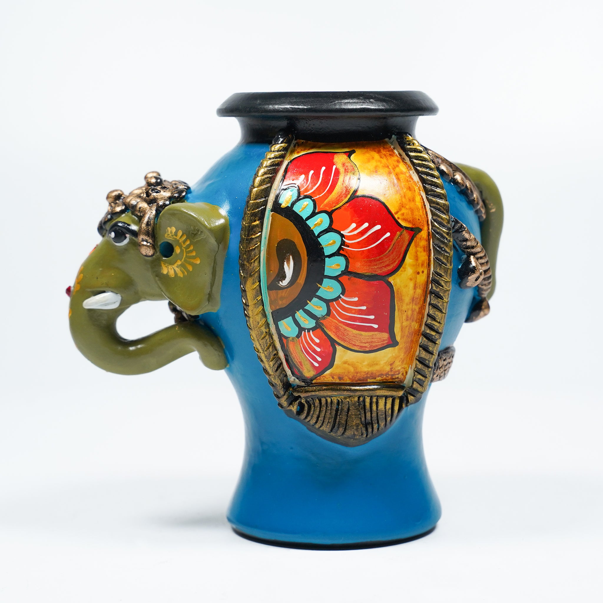 Artisan Crafted Elephant Pot with Floral Design