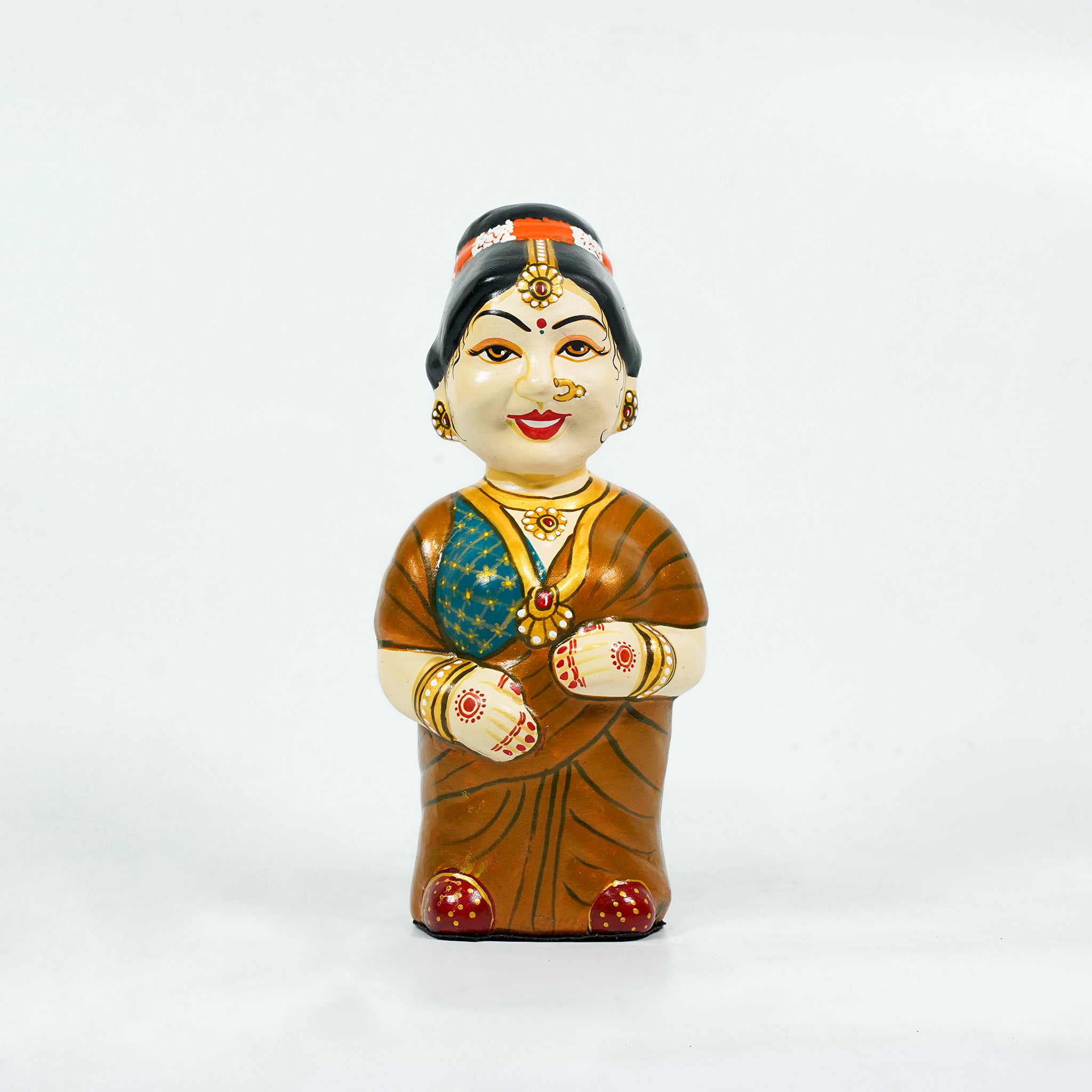 Traditional South Indian Couple Clay Doll Set – Hand-Painted Golu Figurines