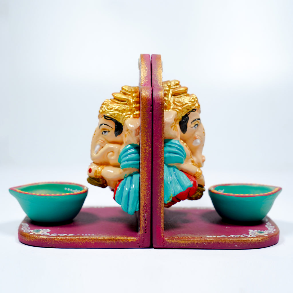 Wooden Base Wall Ganesha Agal Set – Handmade Decorative Pair