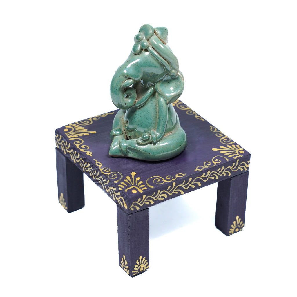 Decorative Ceramic Ganesha with Painted Wooden Base