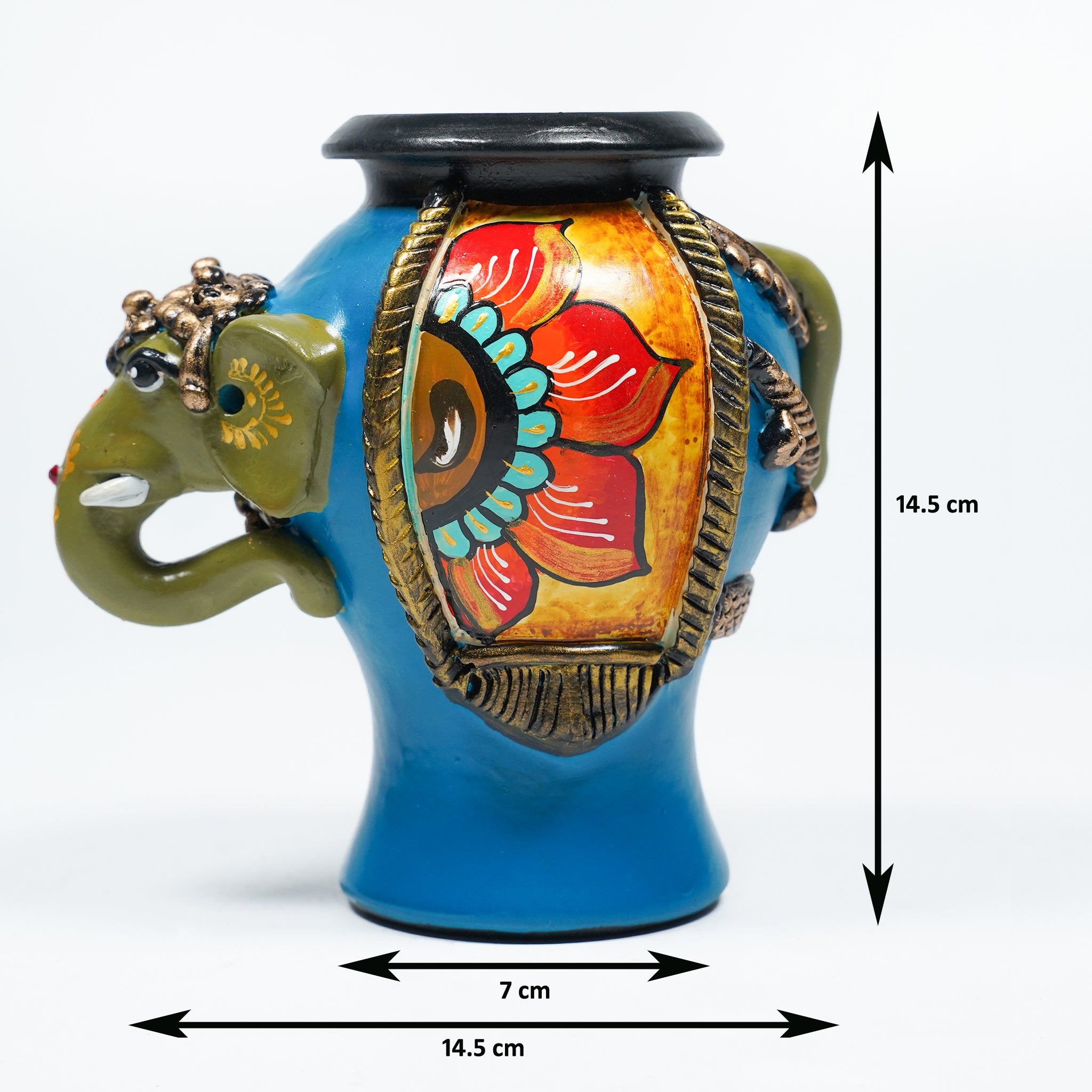 Artisan Crafted Elephant Pot with Floral Design